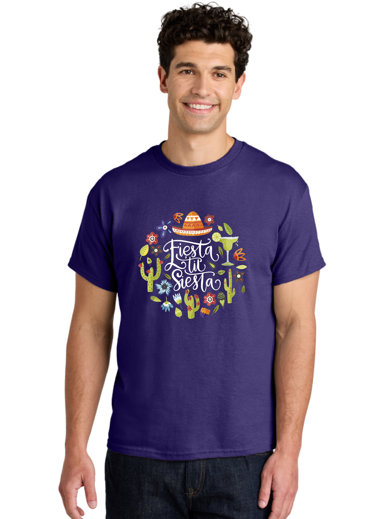 Fiesta-Tu-Siesta Men'S Graphic Tee, 100% Cotton, Comfortable Casual Summer Wear, Machine Washable, Fiesta Theme, Mexican Vacation, Margarita Cocktail, Sombrero Hat, Cacti Flowers, Colorful Decor, Party Celebration, Latino Culture, - Aaa248 10