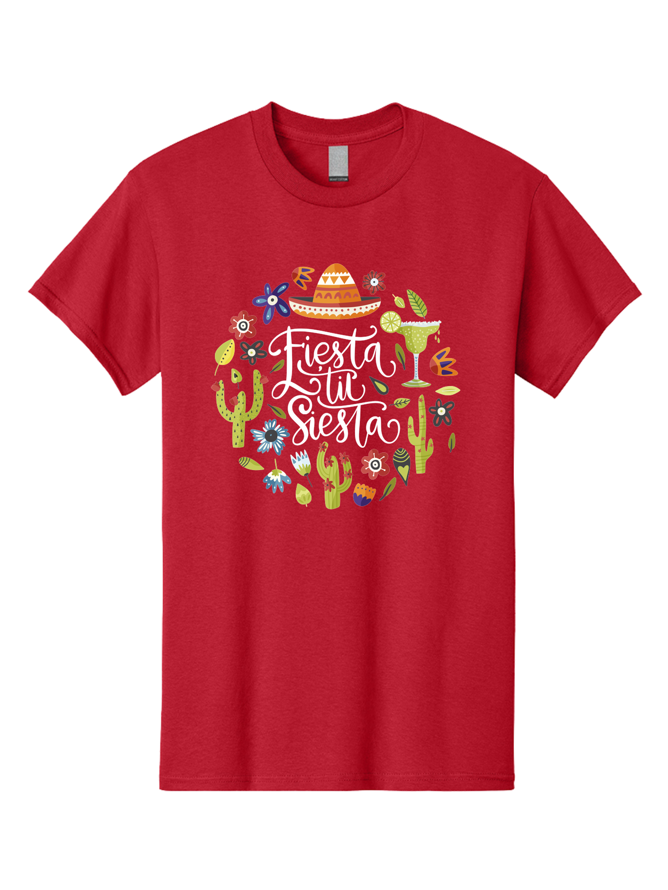 Fiesta-Tu-Siesta Men'S Graphic Tee, 100% Cotton, Comfortable Casual Summer Wear, Machine Washable, Fiesta Theme, Mexican Vacation, Margarita Cocktail, Sombrero Hat, Cacti Flowers, Colorful Decor, Party Celebration, Latino Culture, - Aaa248 23