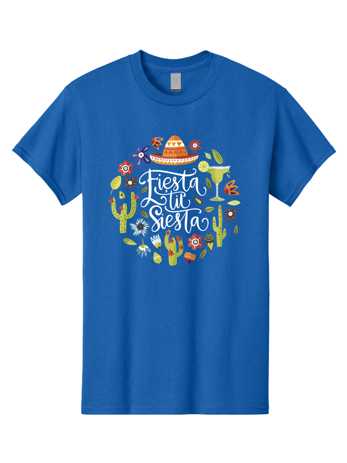 Fiesta-Tu-Siesta Men'S Graphic Tee, 100% Cotton, Comfortable Casual Summer Wear, Machine Washable, Fiesta Theme, Mexican Vacation, Margarita Cocktail, Sombrero Hat, Cacti Flowers, Colorful Decor, Party Celebration, Latino Culture, - Aaa248 21