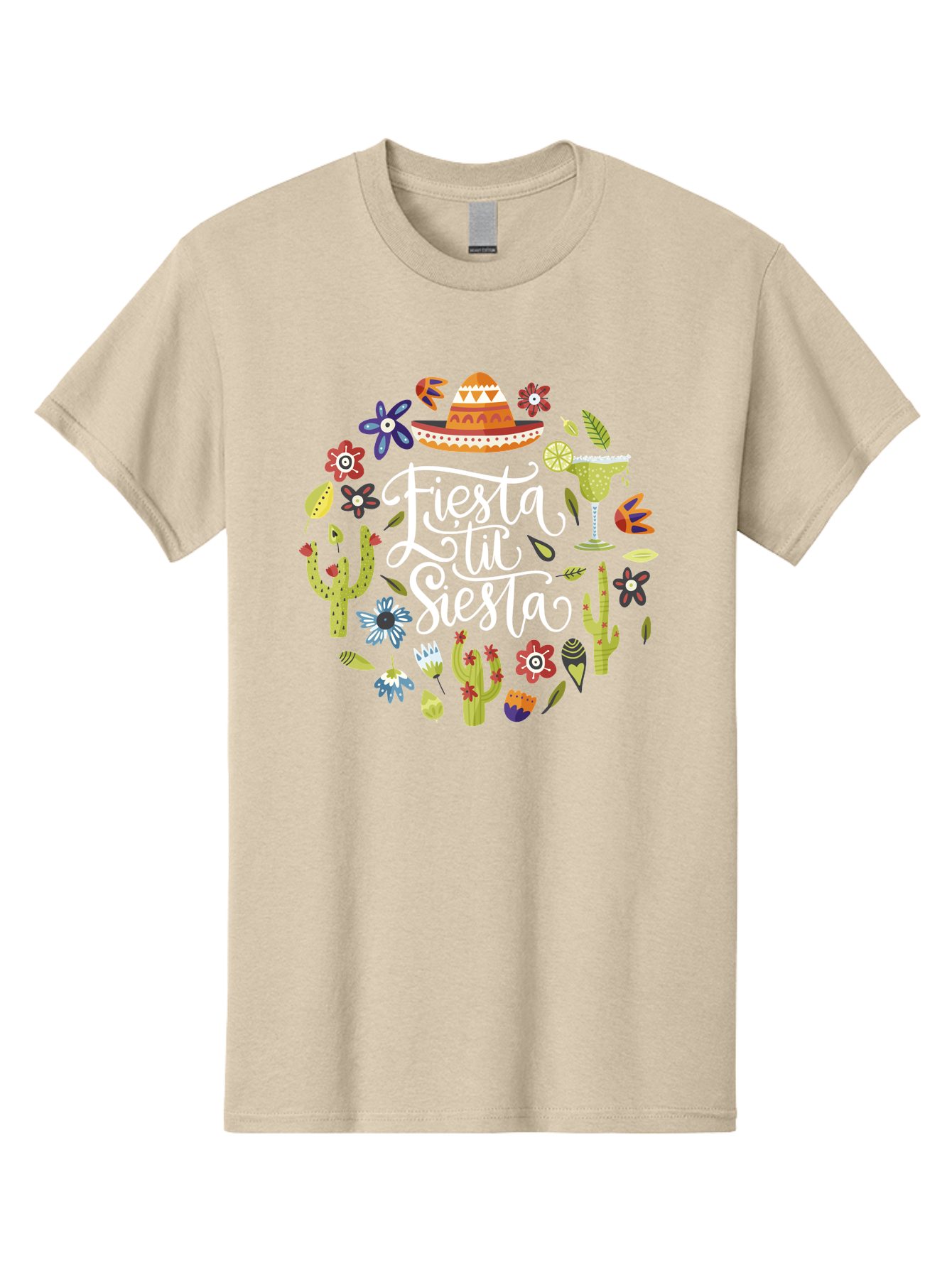 Fiesta-Tu-Siesta Men'S Graphic Tee, 100% Cotton, Comfortable Casual Summer Wear, Machine Washable, Fiesta Theme, Mexican Vacation, Margarita Cocktail, Sombrero Hat, Cacti Flowers, Colorful Decor, Party Celebration, Latino Culture, - Aaa248 13