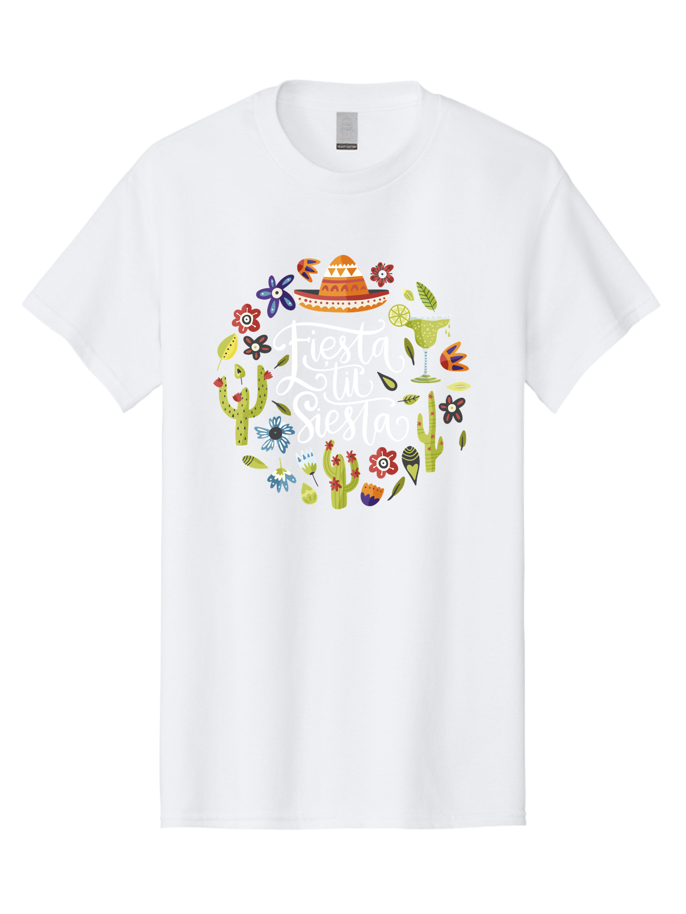 Fiesta-Tu-Siesta Men'S Graphic Tee, 100% Cotton, Comfortable Casual Summer Wear, Machine Washable, Fiesta Theme, Mexican Vacation, Margarita Cocktail, Sombrero Hat, Cacti Flowers, Colorful Decor, Party Celebration, Latino Culture, - Aaa248 3