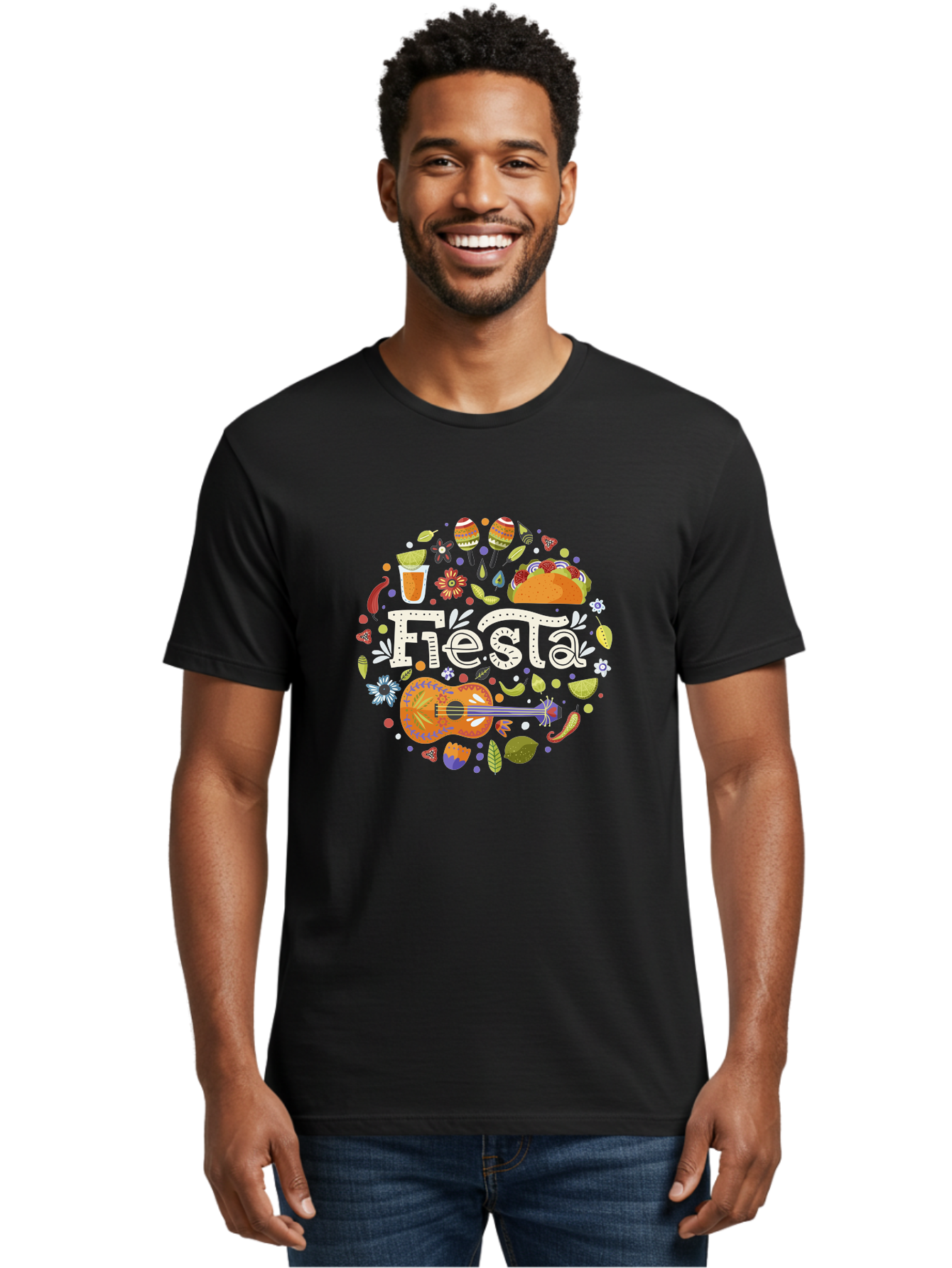 Fiesta Men'S Graphic Tee, 100% Cotton, Comfortable Casual Summer Wear, Machine Washable, Latin American Party, Festive Celebration, Traditional Food, Folk Music, Vibrant Culture, Colorful Flowers, Lively Atmosphere, Dance And Music, - Aaa249 12