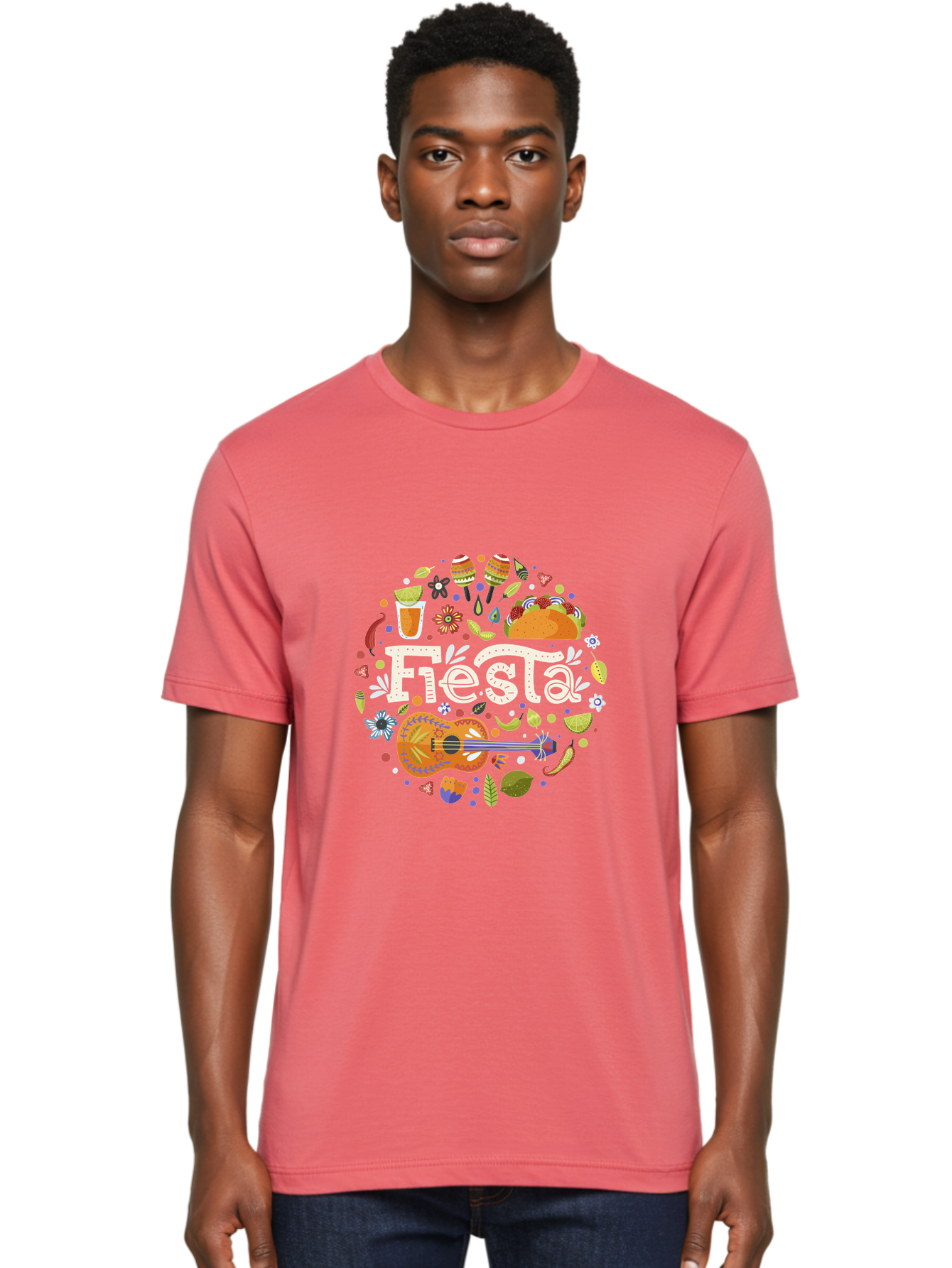 Fiesta Men'S Graphic Tee, 100% Cotton, Comfortable Casual Summer Wear, Machine Washable, Latin American Party, Festive Celebration, Traditional Food, Folk Music, Vibrant Culture, Colorful Flowers, Lively Atmosphere, Dance And Music, - Aaa249 8