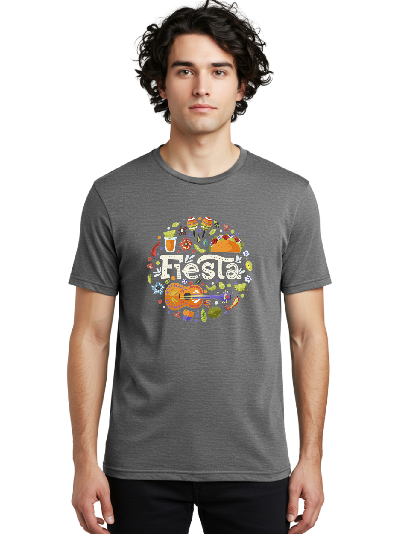 Fiesta Men'S Graphic Tee, 100% Cotton, Comfortable Casual Summer Wear, Machine Washable, Latin American Party, Festive Celebration, Traditional Food, Folk Music, Vibrant Culture, Colorful Flowers, Lively Atmosphere, Dance And Music, - Aaa249 14