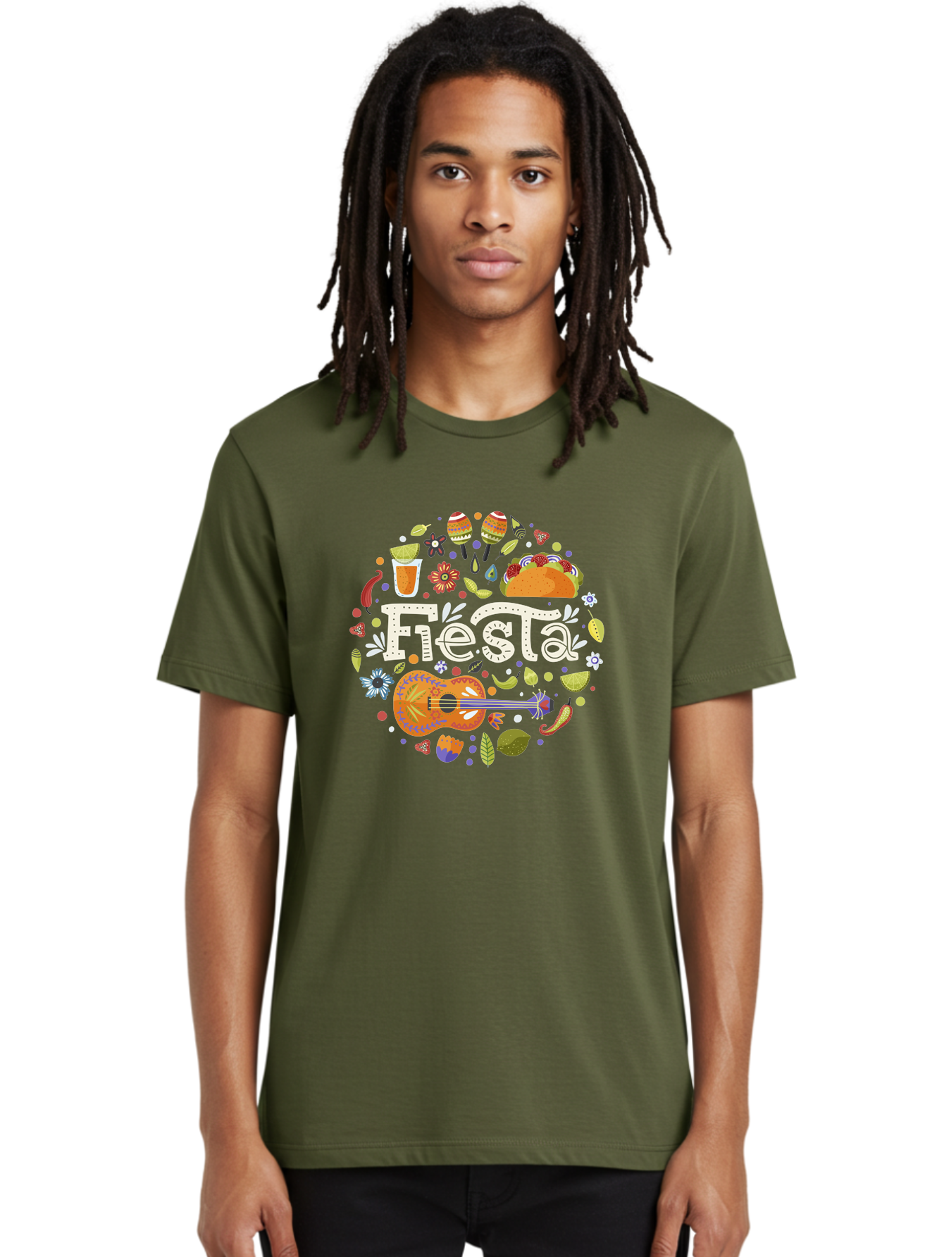 Fiesta Men'S Graphic Tee, 100% Cotton, Comfortable Casual Summer Wear, Machine Washable, Latin American Party, Festive Celebration, Traditional Food, Folk Music, Vibrant Culture, Colorful Flowers, Lively Atmosphere, Dance And Music, - Aaa249 16