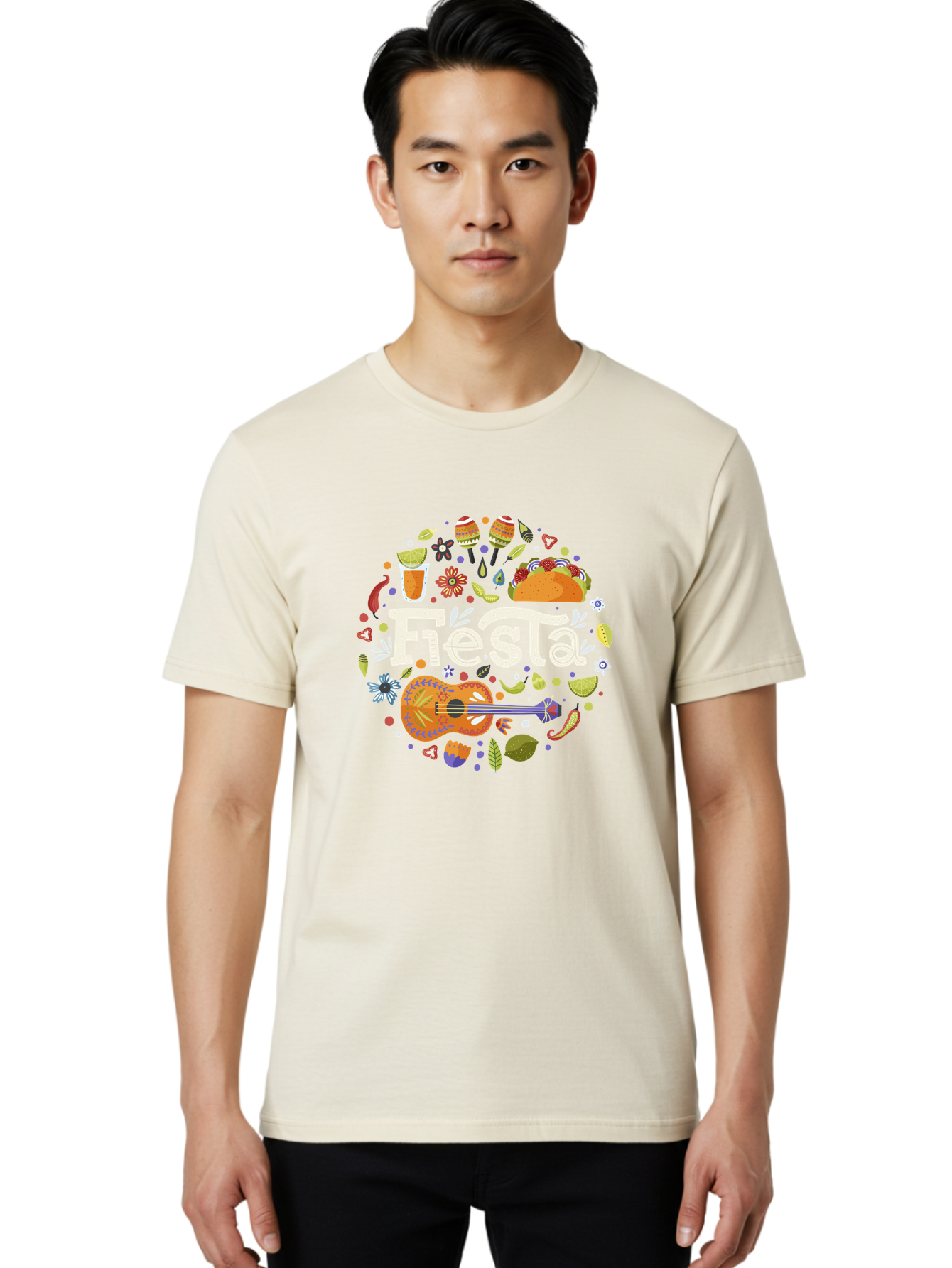 Fiesta Men'S Graphic Tee, 100% Cotton, Comfortable Casual Summer Wear, Machine Washable, Latin American Party, Festive Celebration, Traditional Food, Folk Music, Vibrant Culture, Colorful Flowers, Lively Atmosphere, Dance And Music, - Aaa249 24