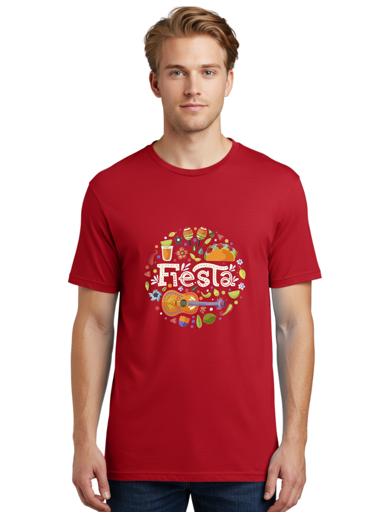 Fiesta Men'S Graphic Tee, 100% Cotton, Comfortable Casual Summer Wear, Machine Washable, Latin American Party, Festive Celebration, Traditional Food, Folk Music, Vibrant Culture, Colorful Flowers, Lively Atmosphere, Dance And Music, - Aaa249 18