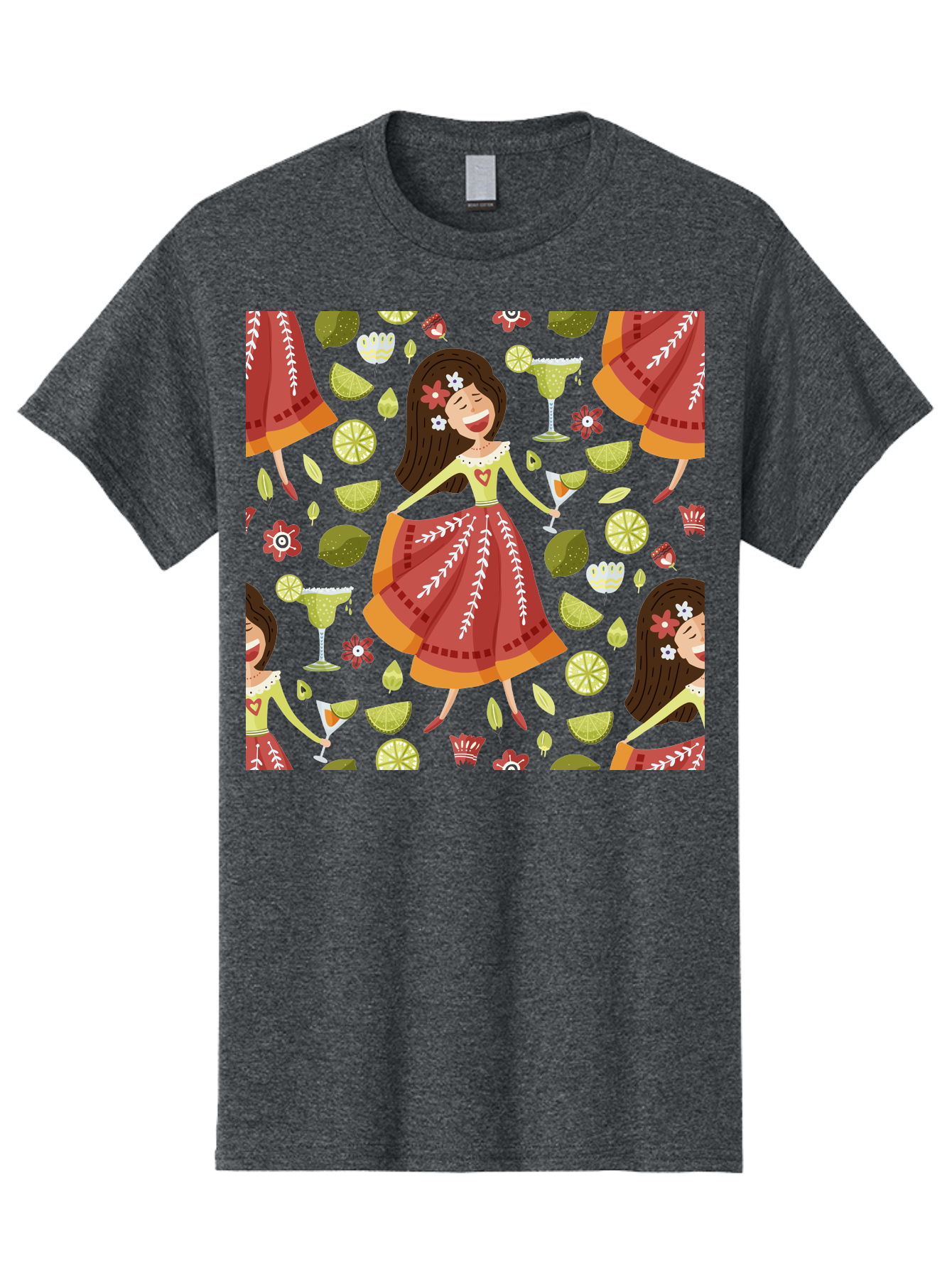 Hula-Girl Men'S Graphic Tee, 100% Cotton, Comfortable Casual Summer Wear, Machine Washable, Hula Girl, Hawaiian Dance, Margarita Cocktails, Citrus Fruits, Floral Patterns, Tropical Leaves, Dancing Woman, Festive Atmosphere, Joyful Moments, - Aaa255 3