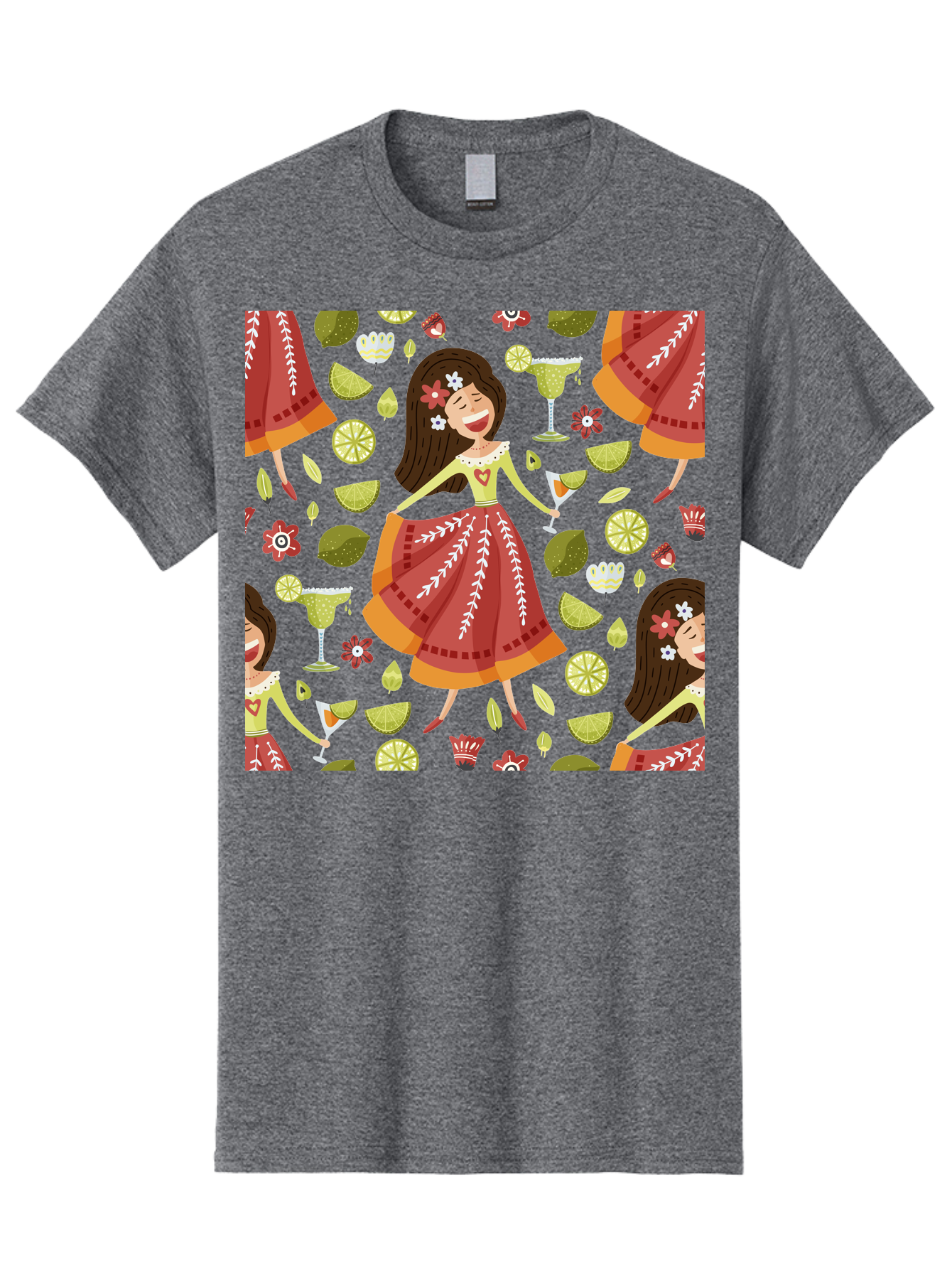 Hula-Girl Men'S Graphic Tee, 100% Cotton, Comfortable Casual Summer Wear, Machine Washable, Hula Girl, Hawaiian Dance, Margarita Cocktails, Citrus Fruits, Floral Patterns, Tropical Leaves, Dancing Woman, Festive Atmosphere, Joyful Moments, - Aaa255 15
