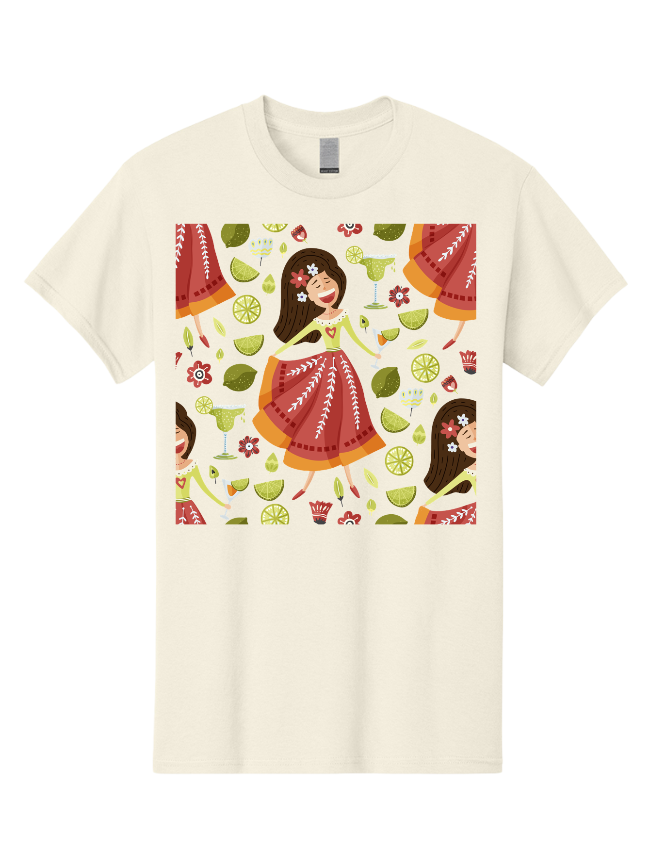 Hula-Girl Men'S Graphic Tee, 100% Cotton, Comfortable Casual Summer Wear, Machine Washable, Hula Girl, Hawaiian Dance, Margarita Cocktails, Citrus Fruits, Floral Patterns, Tropical Leaves, Dancing Woman, Festive Atmosphere, Joyful Moments, - Aaa255 11
