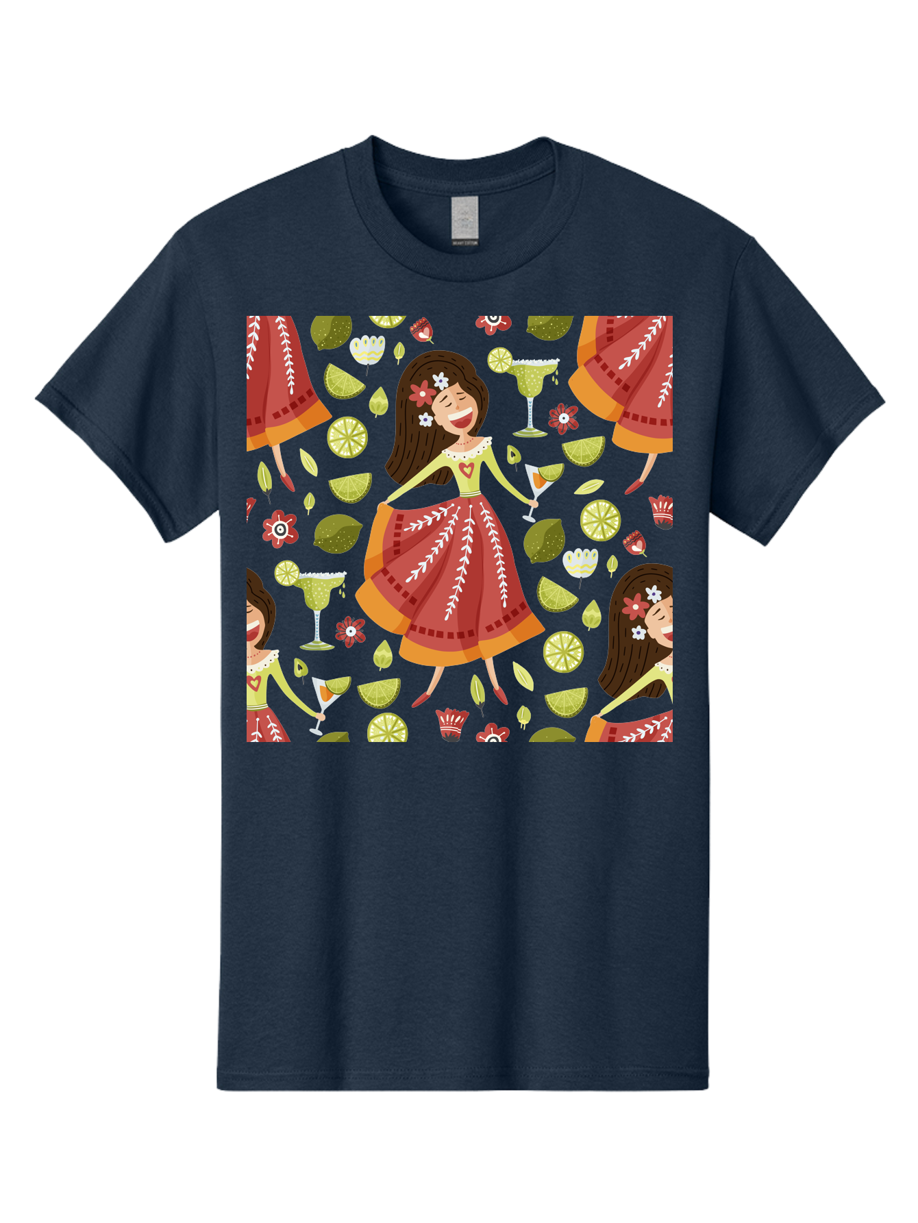 Hula-Girl Men'S Graphic Tee, 100% Cotton, Comfortable Casual Summer Wear, Machine Washable, Hula Girl, Hawaiian Dance, Margarita Cocktails, Citrus Fruits, Floral Patterns, Tropical Leaves, Dancing Woman, Festive Atmosphere, Joyful Moments, - Aaa255 19