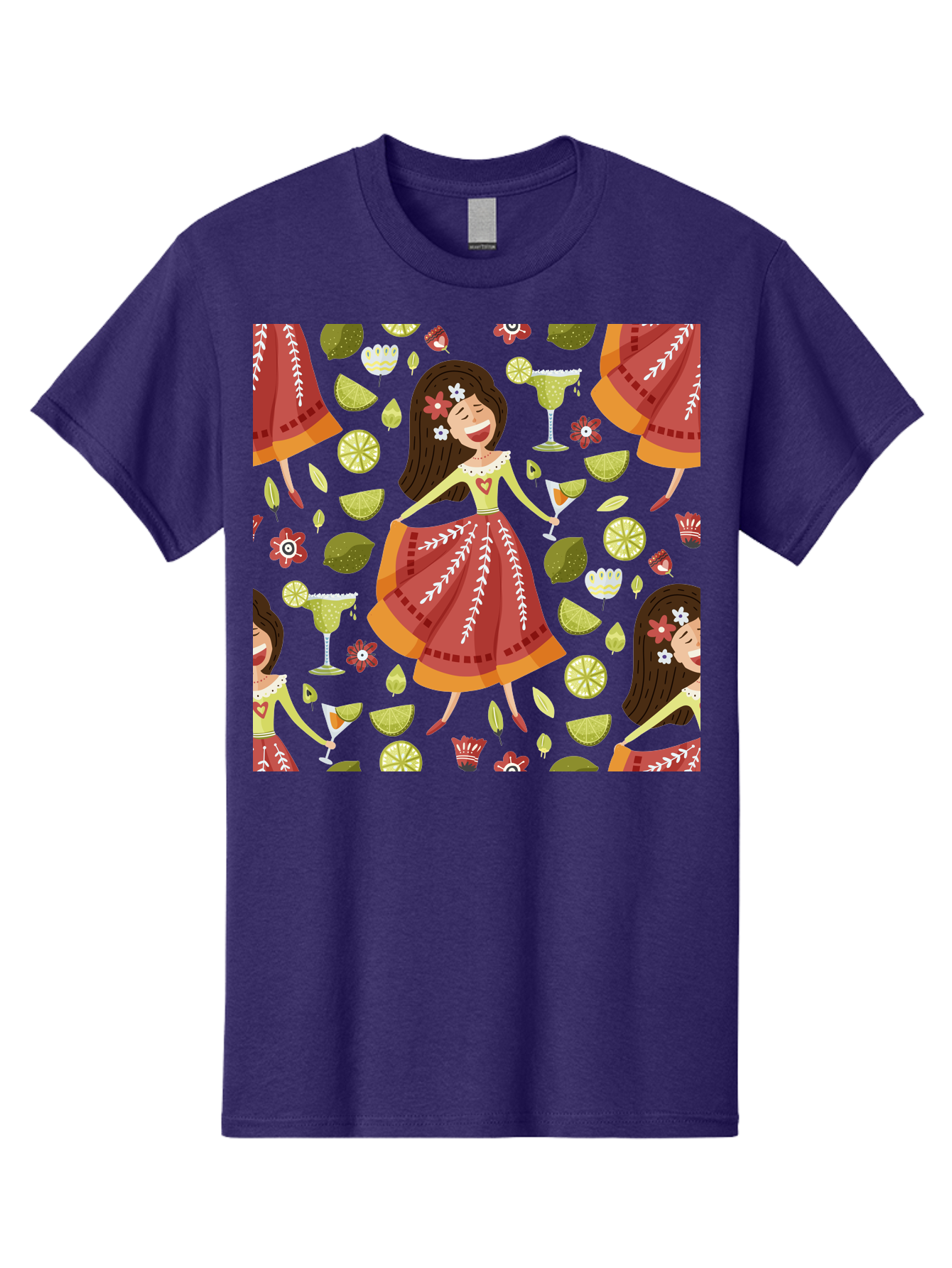 Hula-Girl Men'S Graphic Tee, 100% Cotton, Comfortable Casual Summer Wear, Machine Washable, Hula Girl, Hawaiian Dance, Margarita Cocktails, Citrus Fruits, Floral Patterns, Tropical Leaves, Dancing Woman, Festive Atmosphere, Joyful Moments, - Aaa255 29