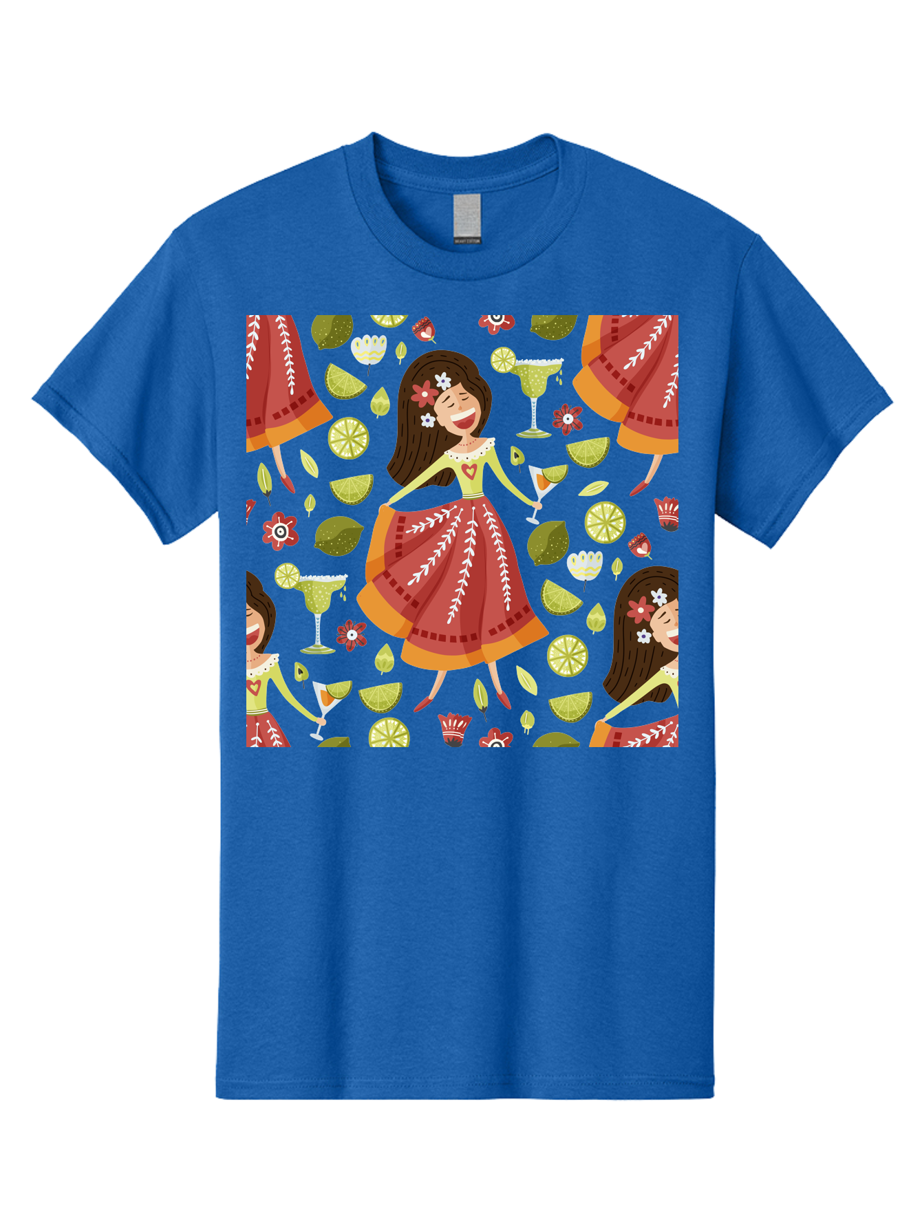 Hula-Girl Men'S Graphic Tee, 100% Cotton, Comfortable Casual Summer Wear, Machine Washable, Hula Girl, Hawaiian Dance, Margarita Cocktails, Citrus Fruits, Floral Patterns, Tropical Leaves, Dancing Woman, Festive Atmosphere, Joyful Moments, - Aaa255 9