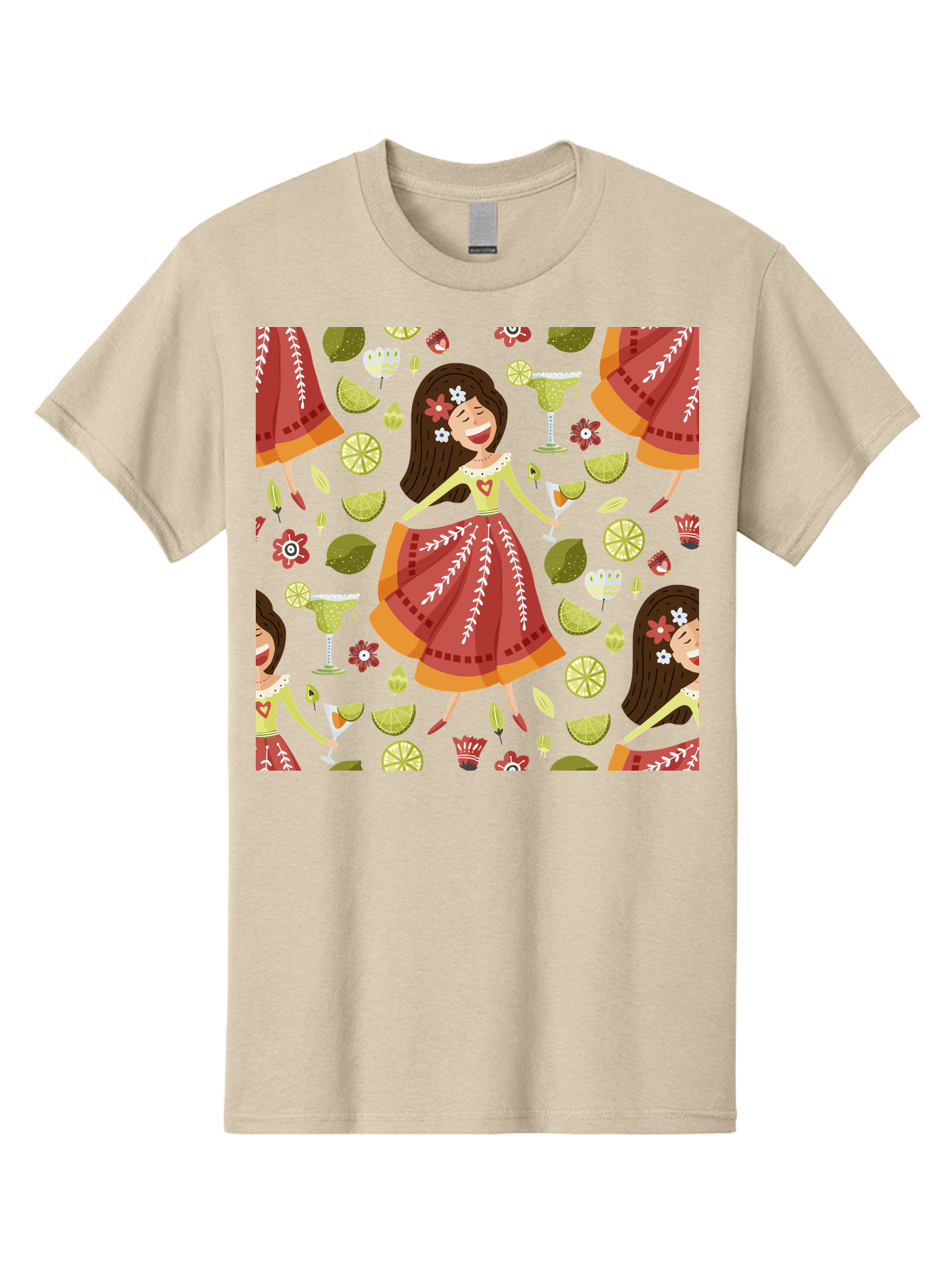 Hula-Girl Men'S Graphic Tee, 100% Cotton, Comfortable Casual Summer Wear, Machine Washable, Hula Girl, Hawaiian Dance, Margarita Cocktails, Citrus Fruits, Floral Patterns, Tropical Leaves, Dancing Woman, Festive Atmosphere, Joyful Moments, - Aaa255 23