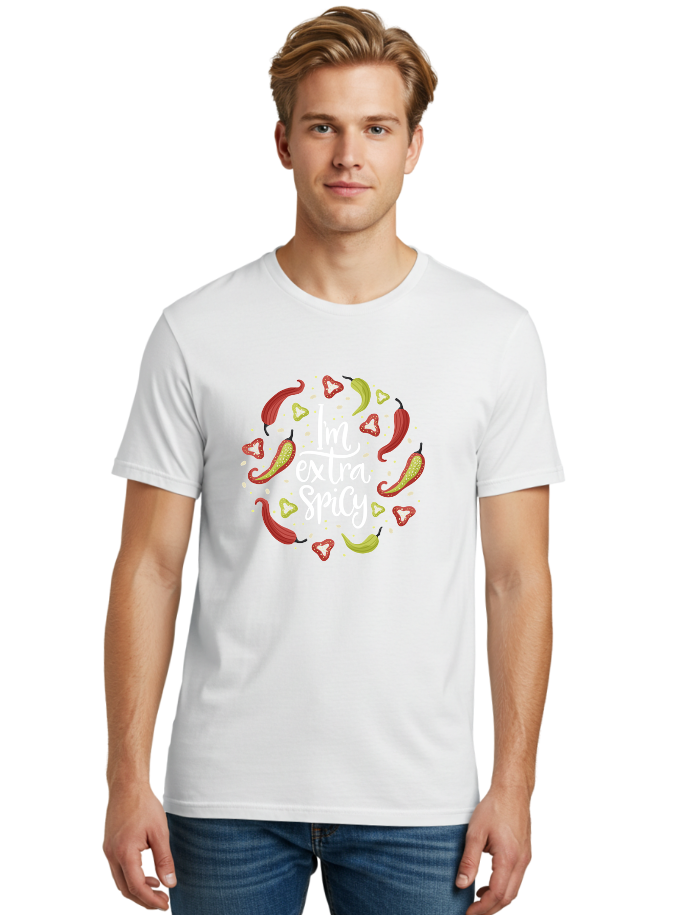 I-M-Extra-Spicy-1 Men'S Graphic Tee, 100% Cotton, Comfortable Casual Summer Wear, Machine Washable, Spicy Food, Hot Peppers, Chili Peppers, Strawberries, Flavorful Cuisine, Bold Flavors, Spicy Personality, Fun Design - Aaa258 18