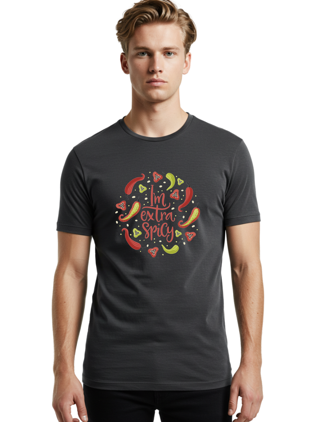 I-M-Extra-Spicy Men'S Graphic Tee, 100% Cotton, Comfortable Casual Summer Wear, Machine Washable, I'M Extra Spicy, Chilli Peppers, Strawberries, Spicy Food, Hot Sauce, Bold Flavors, Vibrant Colors, Playful Design, Quirky Typography, - Aaa261 30