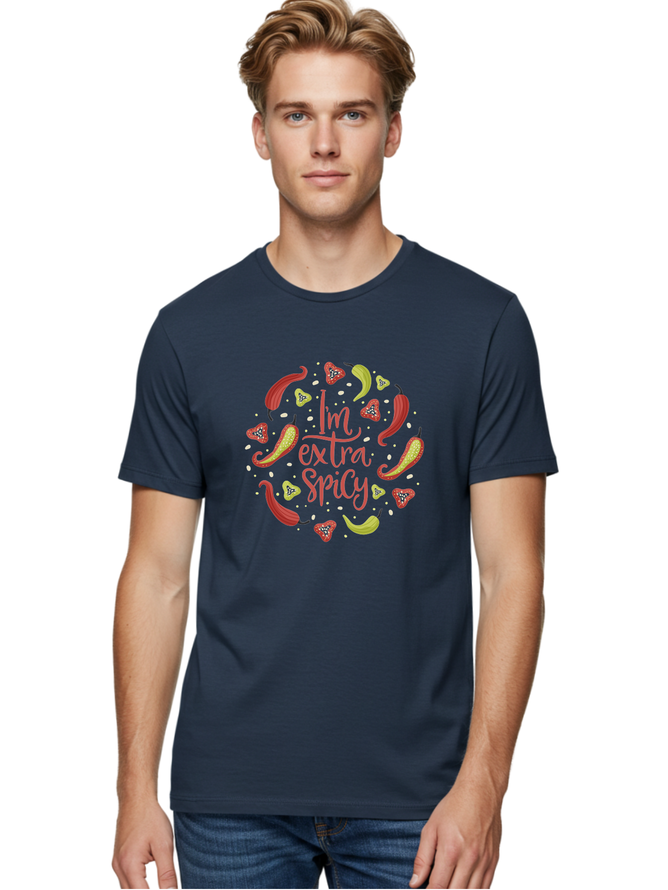 I-M-Extra-Spicy Men'S Graphic Tee, 100% Cotton, Comfortable Casual Summer Wear, Machine Washable, I'M Extra Spicy, Chilli Peppers, Strawberries, Spicy Food, Hot Sauce, Bold Flavors, Vibrant Colors, Playful Design, Quirky Typography, - Aaa261 22