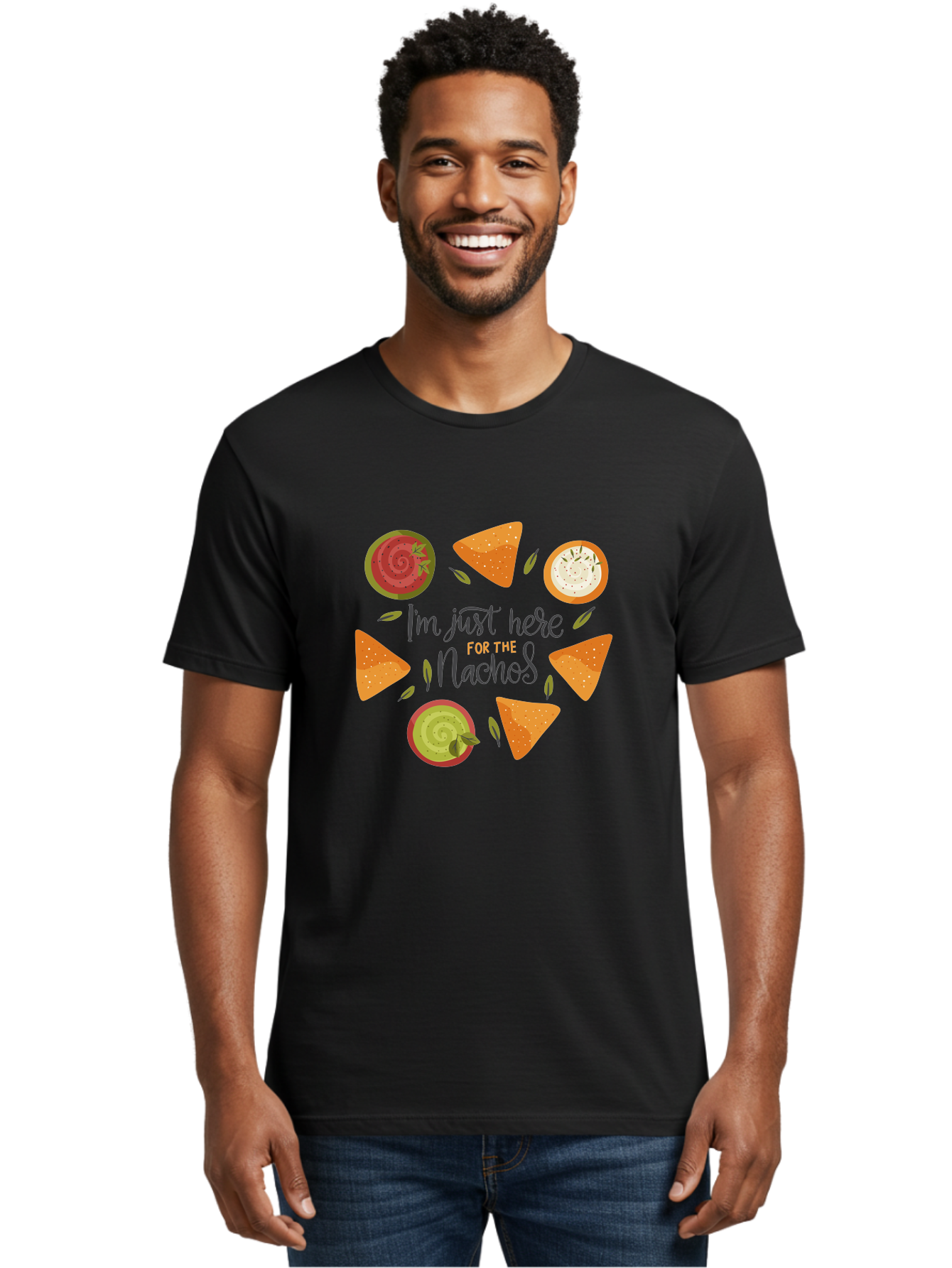 I-M-Just-Here-For-The-Nachos-1 Men'S Graphic Tee, 100% Cotton, Comfortable Casual Summer Wear, Machine Washable, Nachos, Dips, Salsa, Guacamole, Queso, Tortilla Chips, Snack Time, Mexican Food, Party Food, Nacho Cheese, Appetizer - Aaa262 18