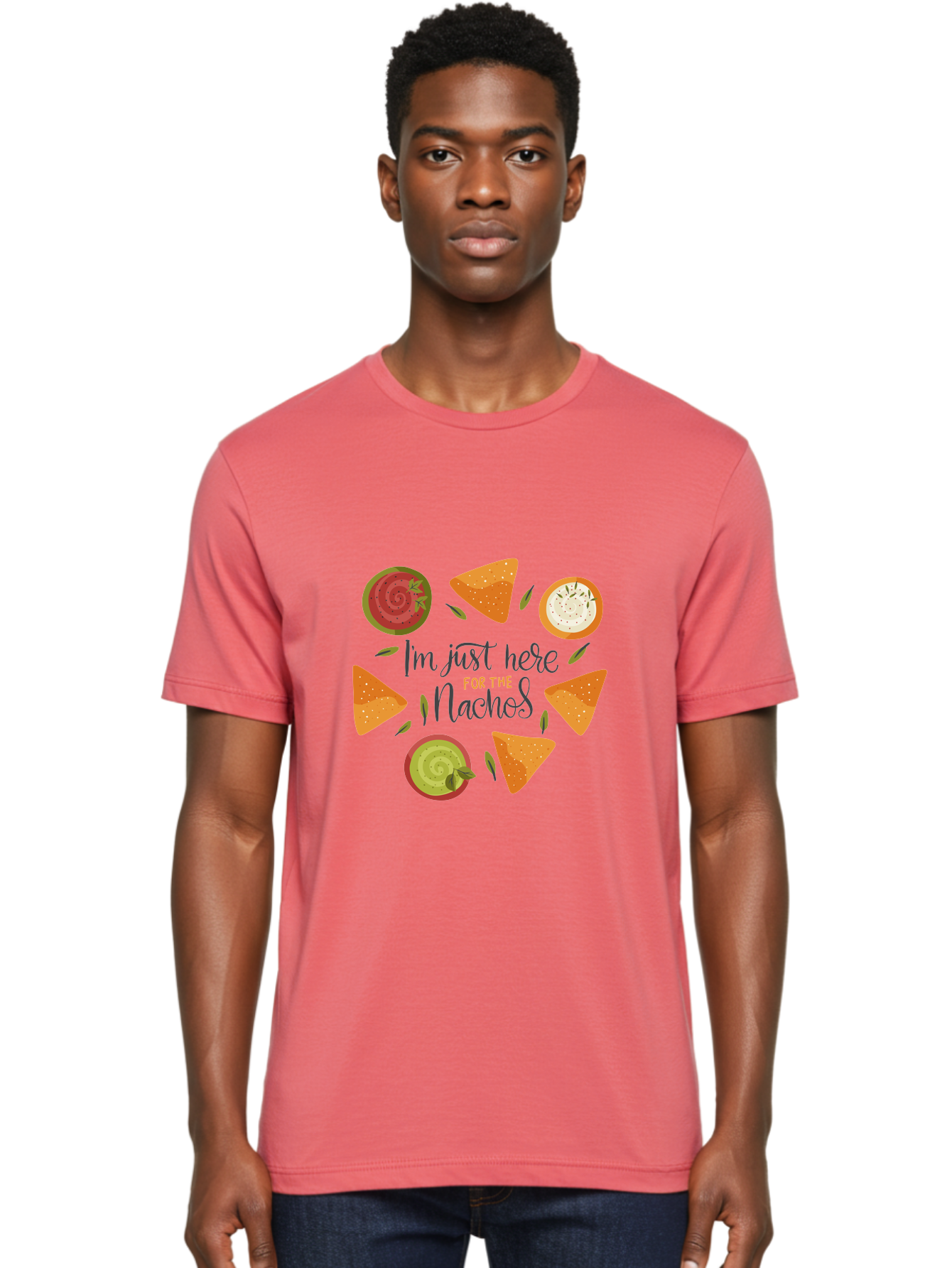 I-M-Just-Here-For-The-Nachos-1 Men'S Graphic Tee, 100% Cotton, Comfortable Casual Summer Wear, Machine Washable, Nachos, Dips, Salsa, Guacamole, Queso, Tortilla Chips, Snack Time, Mexican Food, Party Food, Nacho Cheese, Appetizer - Aaa262 30