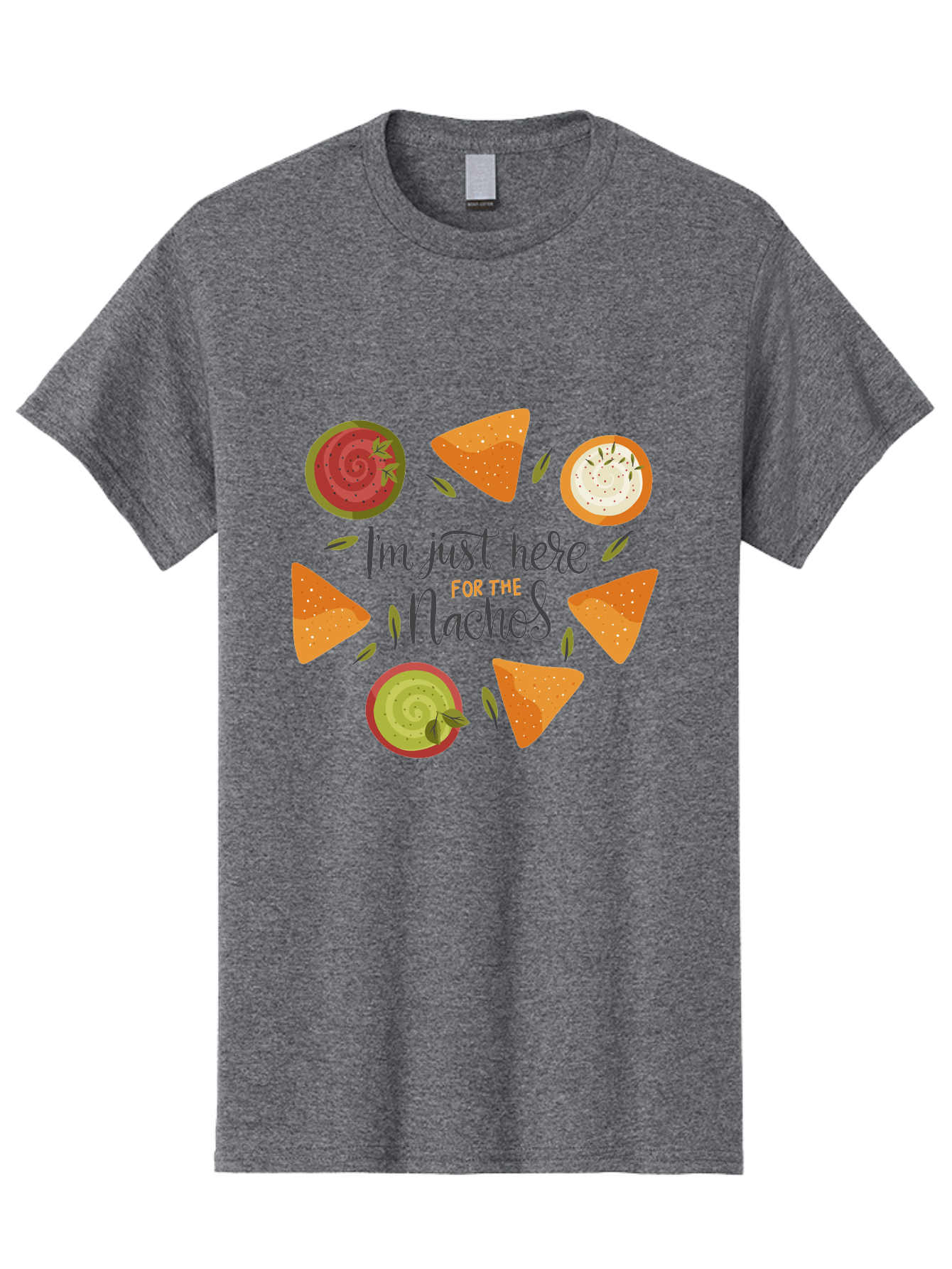 I-M-Just-Here-For-The-Nachos-1 Men'S Graphic Tee, 100% Cotton, Comfortable Casual Summer Wear, Machine Washable, Nachos, Dips, Salsa, Guacamole, Queso, Tortilla Chips, Snack Time, Mexican Food, Party Food, Nacho Cheese, Appetizer - Aaa262 25