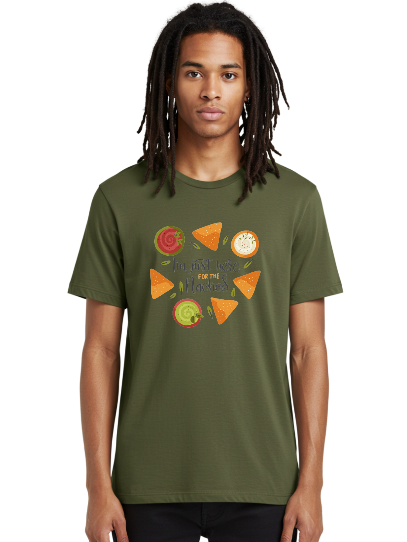 I-M-Just-Here-For-The-Nachos-1 Men'S Graphic Tee, 100% Cotton, Comfortable Casual Summer Wear, Machine Washable, Nachos, Dips, Salsa, Guacamole, Queso, Tortilla Chips, Snack Time, Mexican Food, Party Food, Nacho Cheese, Appetizer - Aaa262 8