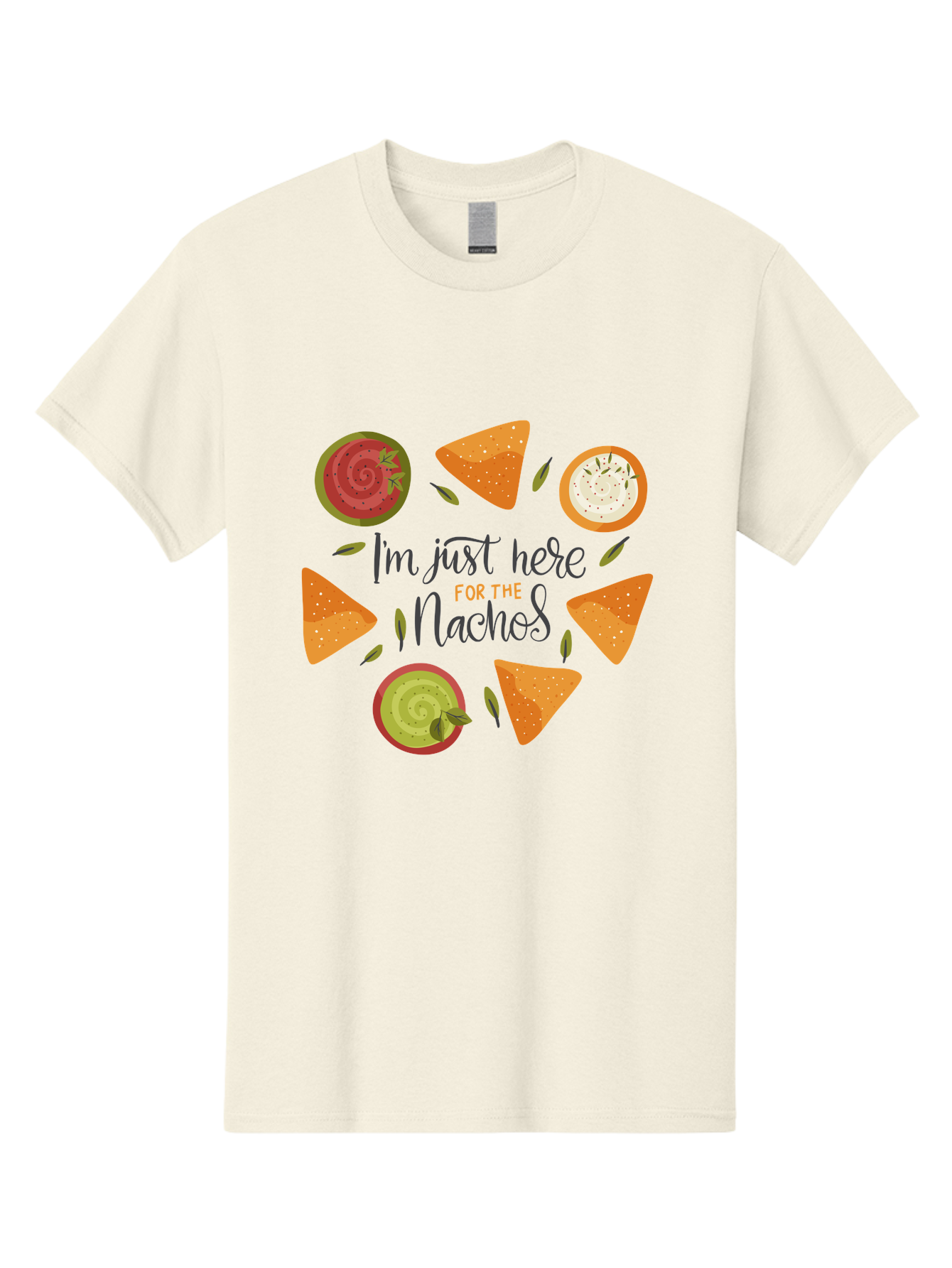 I-M-Just-Here-For-The-Nachos-1 Men'S Graphic Tee, 100% Cotton, Comfortable Casual Summer Wear, Machine Washable, Nachos, Dips, Salsa, Guacamole, Queso, Tortilla Chips, Snack Time, Mexican Food, Party Food, Nacho Cheese, Appetizer - Aaa262 3