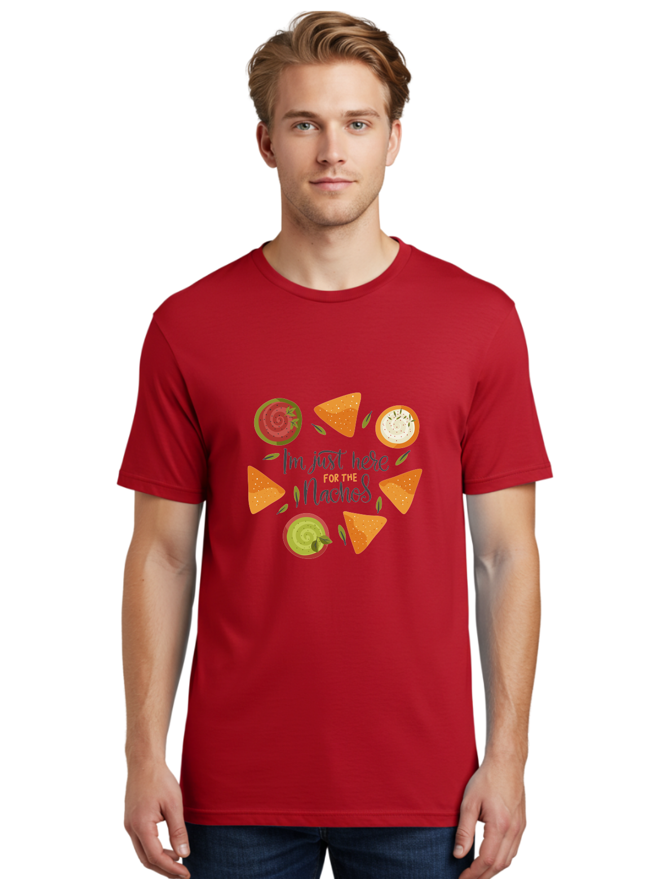 I-M-Just-Here-For-The-Nachos-1 Men'S Graphic Tee, 100% Cotton, Comfortable Casual Summer Wear, Machine Washable, Nachos, Dips, Salsa, Guacamole, Queso, Tortilla Chips, Snack Time, Mexican Food, Party Food, Nacho Cheese, Appetizer - Aaa262 20
