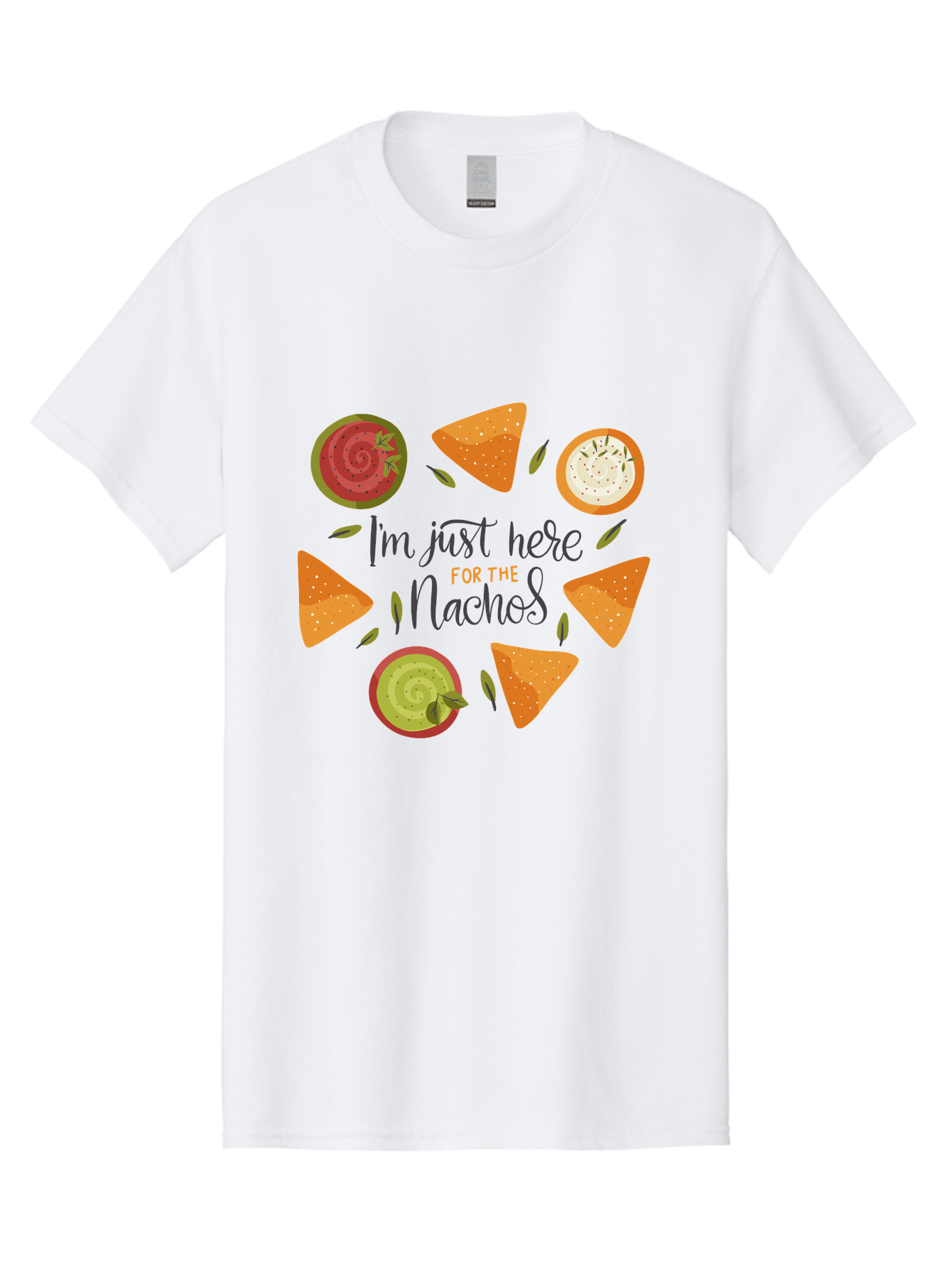 I-M-Just-Here-For-The-Nachos-1 Men'S Graphic Tee, 100% Cotton, Comfortable Casual Summer Wear, Machine Washable, Nachos, Dips, Salsa, Guacamole, Queso, Tortilla Chips, Snack Time, Mexican Food, Party Food, Nacho Cheese, Appetizer - Aaa262 15