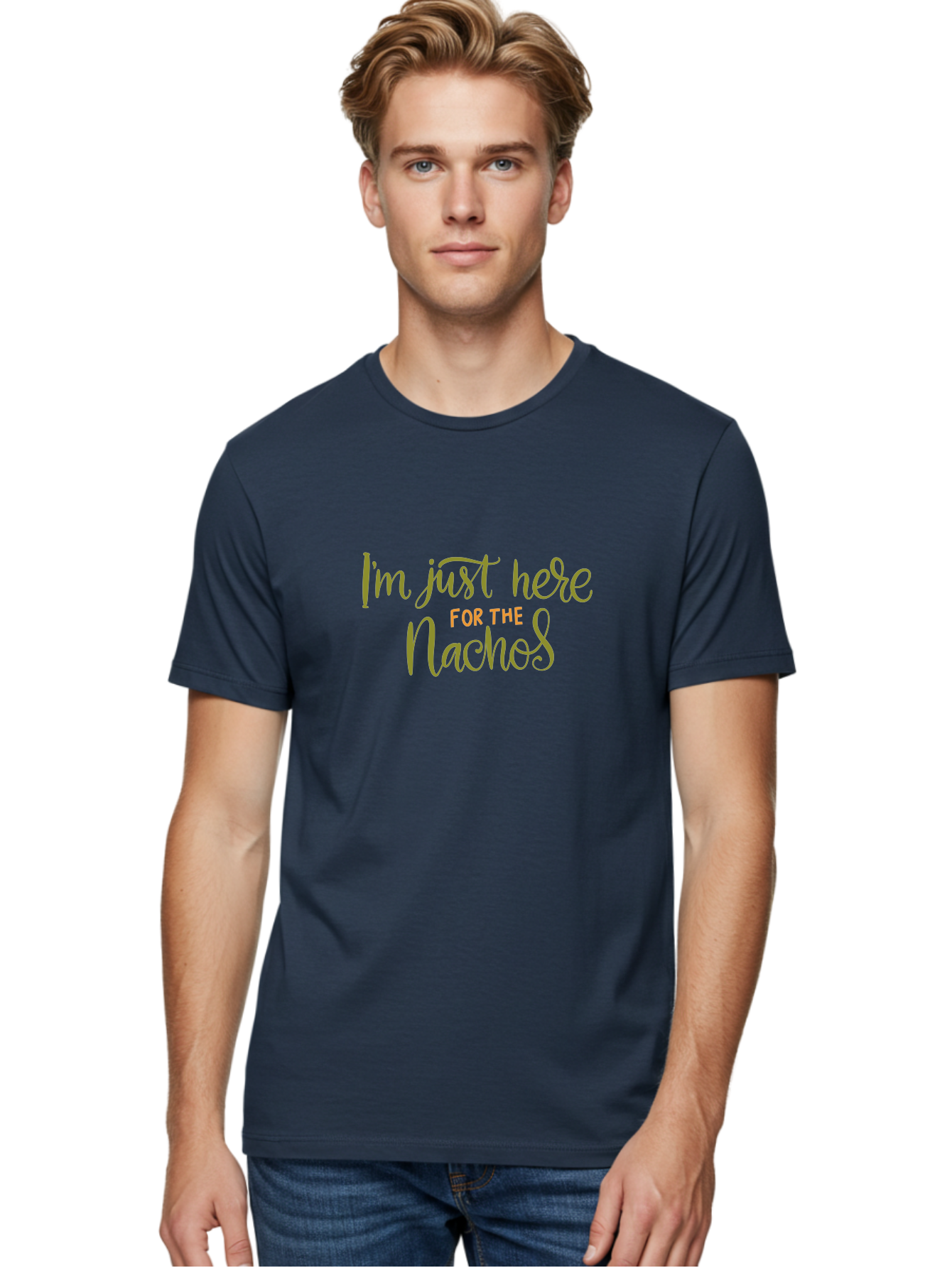 I-M-Just-Here-For-The-Nachos-3 Men'S Graphic Tee, 100% Cotton, Comfortable Casual Summer Wear, Machine Washable, Funny Quote, Humorous Saying, Nachos Love, Foodie Humor, Casual Phrase, Playful Text, Snack Time - Aaa264 24