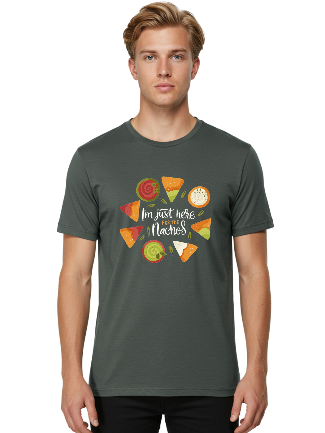 I-M-Just-Here-For-The-Nachos Men'S Graphic Tee, 100% Cotton, Comfortable Casual Summer Wear, Machine Washable, Nachos, Tortilla Chips, Dips, Salsa, Guacamole, Mexican Food, Snack Time, Party Food, Appetizer, Finger Food, Delicious - Aaa265 20
