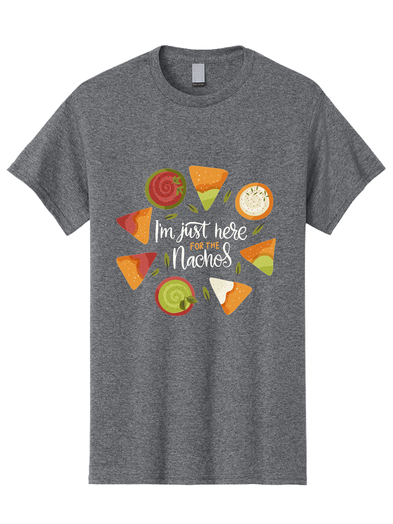 I-M-Just-Here-For-The-Nachos Men'S Graphic Tee, 100% Cotton, Comfortable Casual Summer Wear, Machine Washable, Nachos, Tortilla Chips, Dips, Salsa, Guacamole, Mexican Food, Snack Time, Party Food, Appetizer, Finger Food, Delicious - Aaa265 23