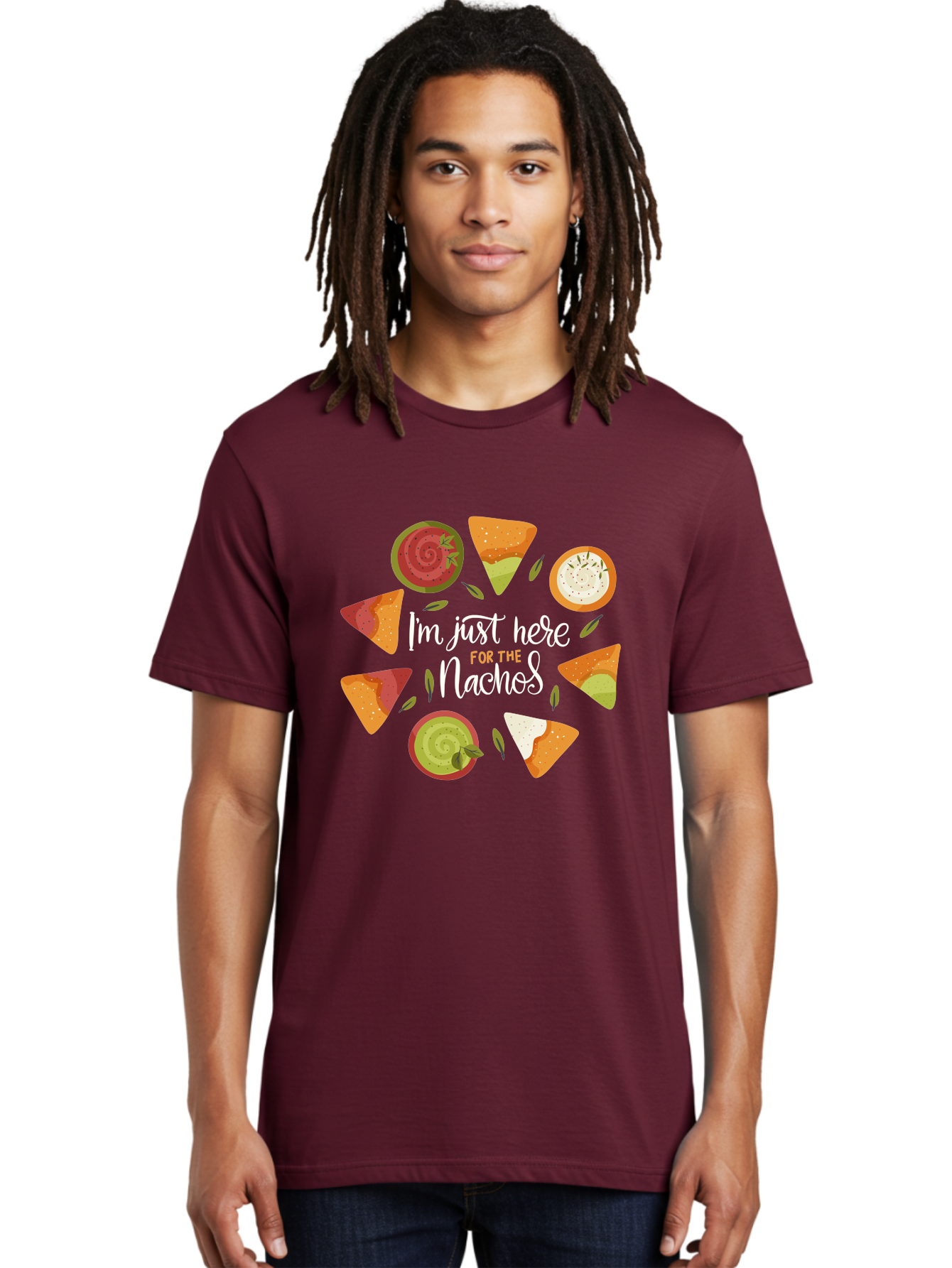 I-M-Just-Here-For-The-Nachos Men'S Graphic Tee, 100% Cotton, Comfortable Casual Summer Wear, Machine Washable, Nachos, Tortilla Chips, Dips, Salsa, Guacamole, Mexican Food, Snack Time, Party Food, Appetizer, Finger Food, Delicious - Aaa265 28