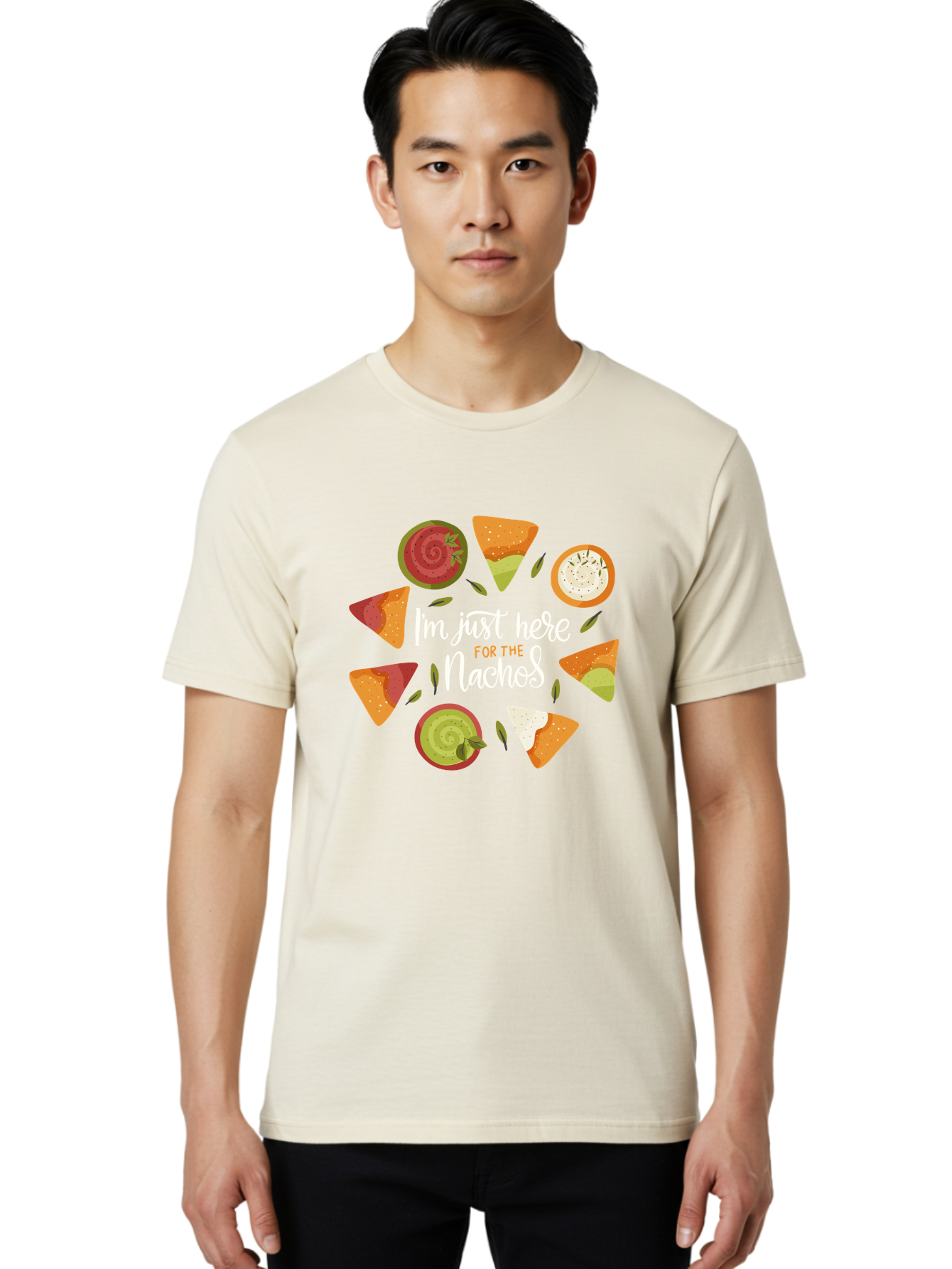 I-M-Just-Here-For-The-Nachos Men'S Graphic Tee, 100% Cotton, Comfortable Casual Summer Wear, Machine Washable, Nachos, Tortilla Chips, Dips, Salsa, Guacamole, Mexican Food, Snack Time, Party Food, Appetizer, Finger Food, Delicious - Aaa265 8