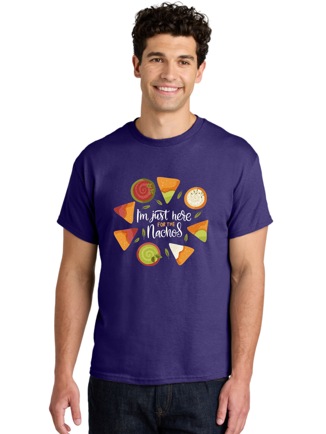 I-M-Just-Here-For-The-Nachos Men'S Graphic Tee, 100% Cotton, Comfortable Casual Summer Wear, Machine Washable, Nachos, Tortilla Chips, Dips, Salsa, Guacamole, Mexican Food, Snack Time, Party Food, Appetizer, Finger Food, Delicious - Aaa265 4