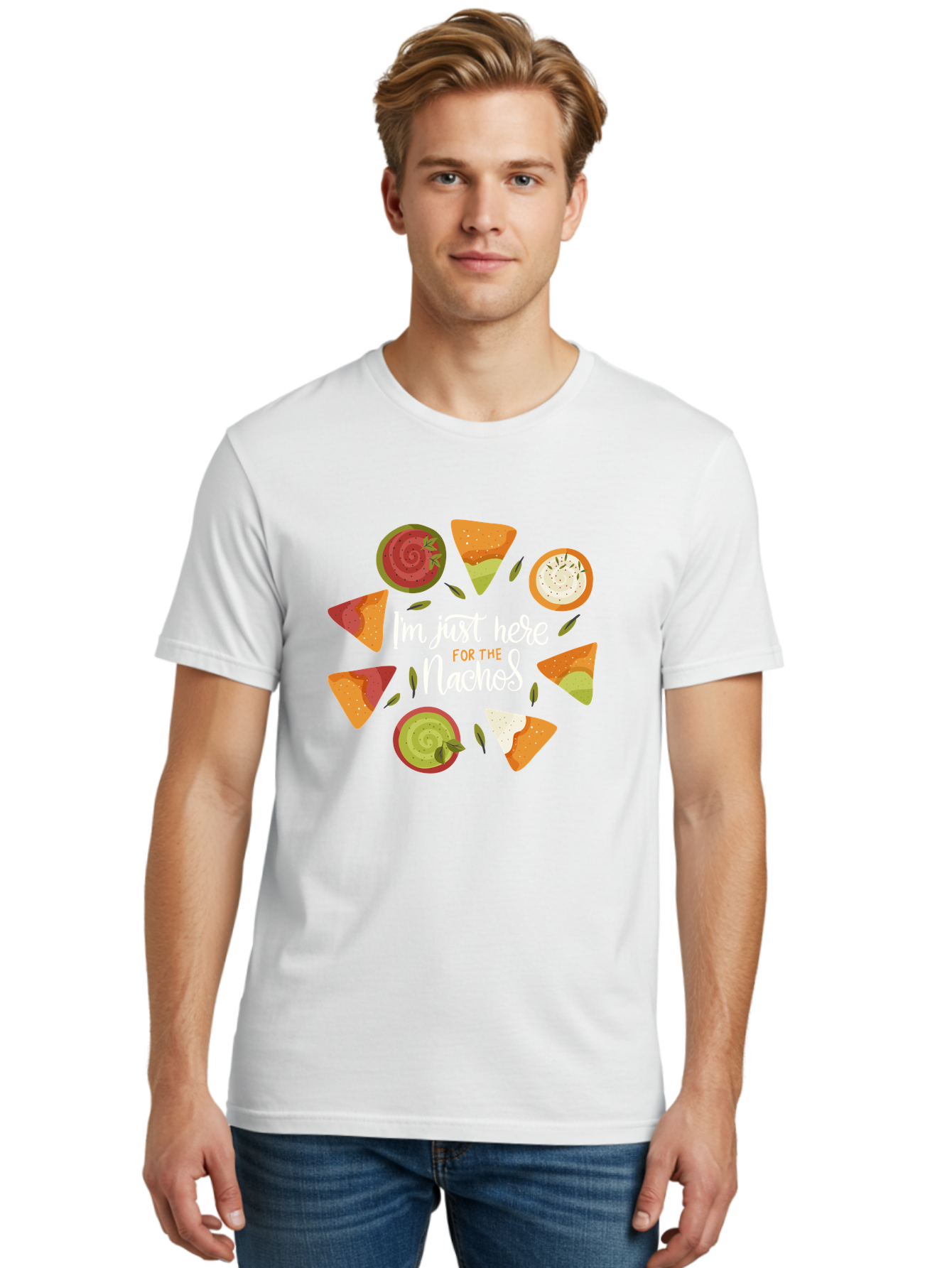 I-M-Just-Here-For-The-Nachos Men'S Graphic Tee, 100% Cotton, Comfortable Casual Summer Wear, Machine Washable, Nachos, Tortilla Chips, Dips, Salsa, Guacamole, Mexican Food, Snack Time, Party Food, Appetizer, Finger Food, Delicious - Aaa265 22