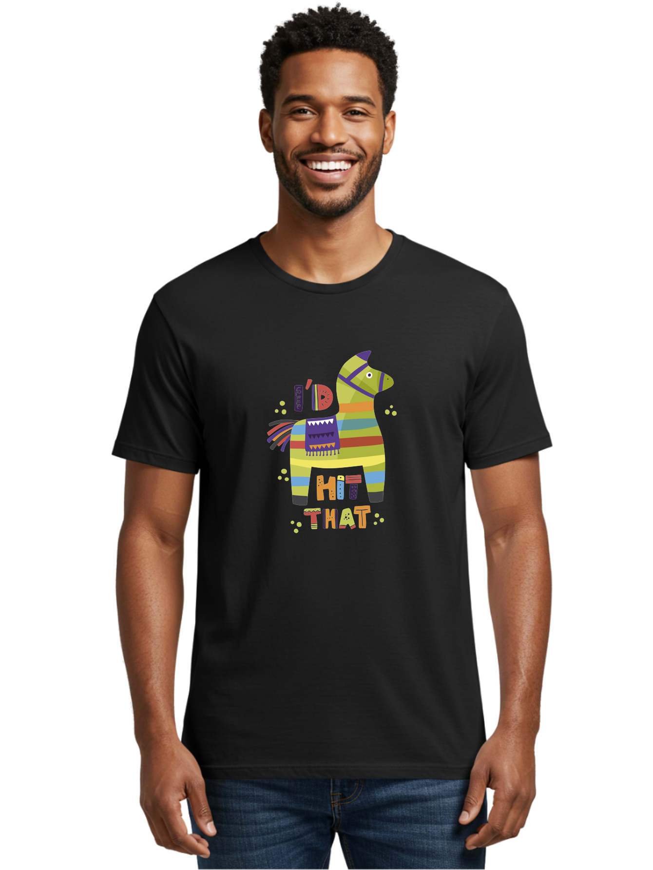 Kick-It Men'S Graphic Tee, 100% Cotton, Comfortable Casual Summer Wear, Machine Washable, Colorful Pinata, Festive Decorations, Party Theme, Vibrant Colors, Celebratory Atmosphere, Fun, Playful, Kick That Pinata - Aaa268 4