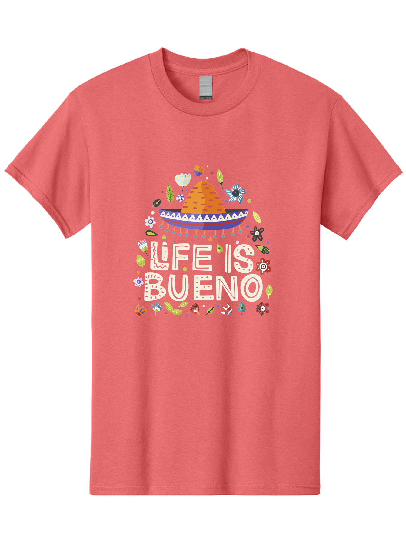 Life-Is-Bueno-1 Men'S Graphic Tee, 100% Cotton, Comfortable Casual Summer Wear, Machine Washable, Colorful Illustration, Sombrero Hat, Flowers, Leaves, Vibrant Colors, Festive Design, Mexican Culture, Positive Vibes, Inspirational Quote, - Aaa269 29