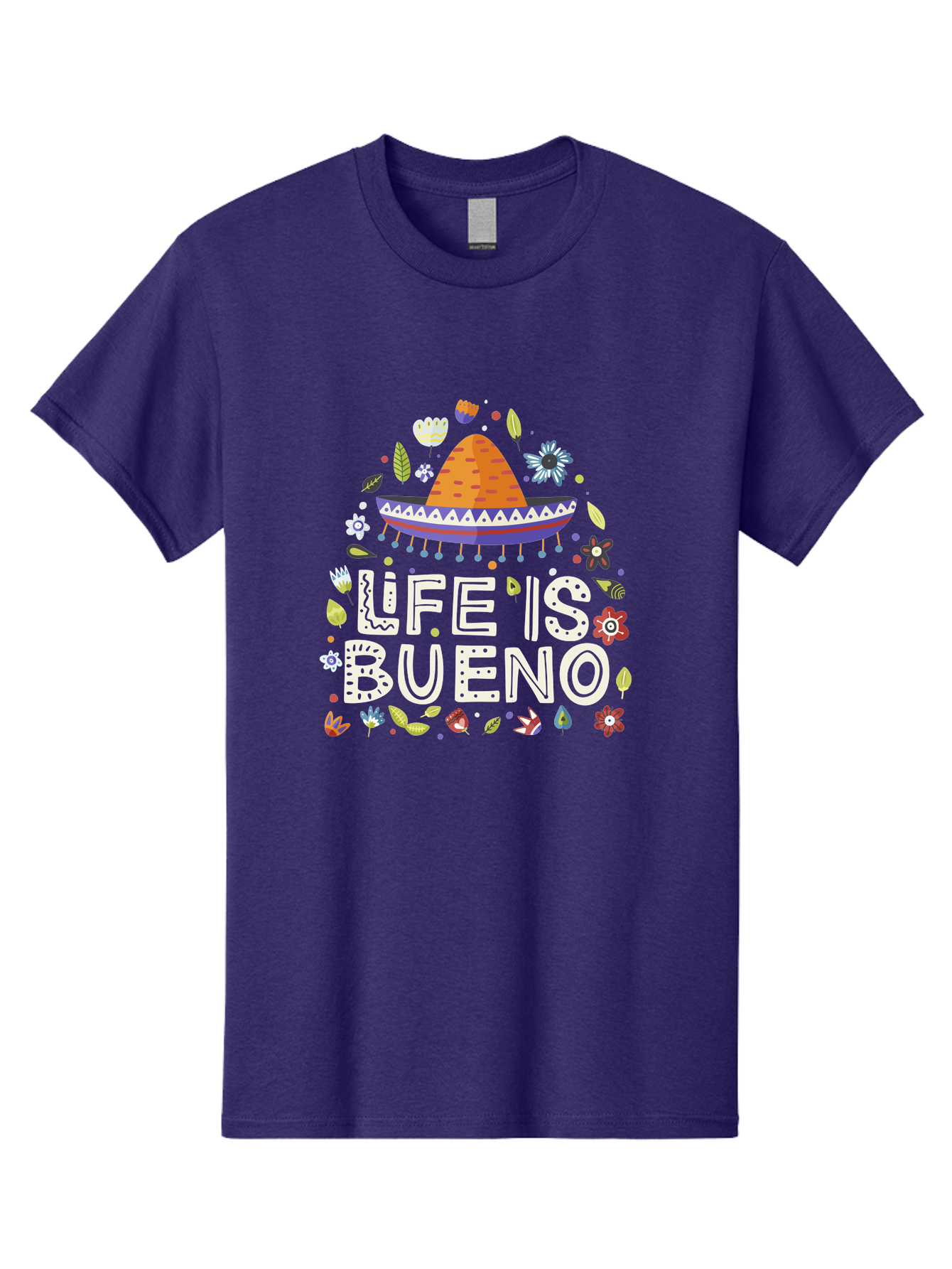 Life-Is-Bueno-1 Men'S Graphic Tee, 100% Cotton, Comfortable Casual Summer Wear, Machine Washable, Colorful Illustration, Sombrero Hat, Flowers, Leaves, Vibrant Colors, Festive Design, Mexican Culture, Positive Vibes, Inspirational Quote, - Aaa269 15