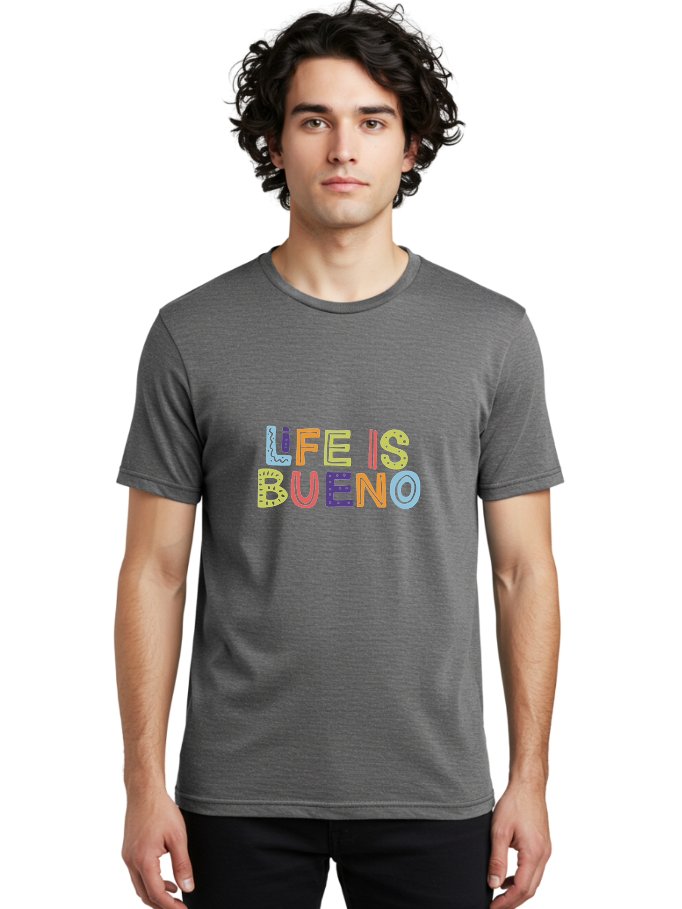 Life-Is-Bueno-2 Men'S Graphic Tee, 100% Cotton, Comfortable Casual Summer Wear, Machine Washable, Colorful Typography, Inspirational Quote, Life Is Bueno, Positive Vibes, Motivational Phrase, Good Times, Happiness, Text Graphic, - Aaa270 12