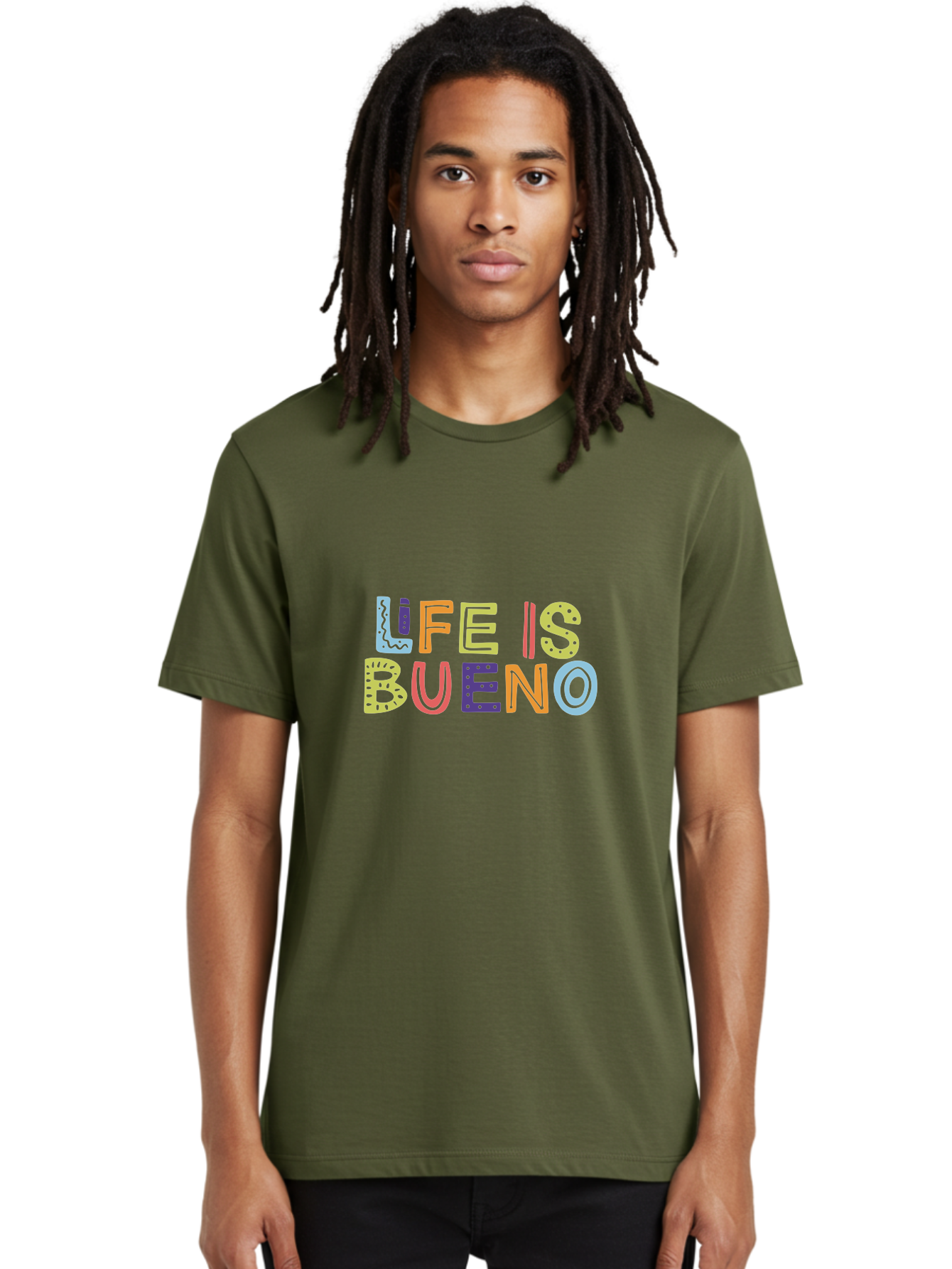Life-Is-Bueno-2 Men'S Graphic Tee, 100% Cotton, Comfortable Casual Summer Wear, Machine Washable, Colorful Typography, Inspirational Quote, Life Is Bueno, Positive Vibes, Motivational Phrase, Good Times, Happiness, Text Graphic, - Aaa270 4