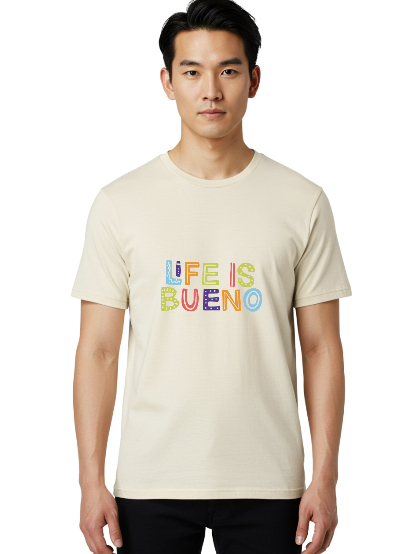Life-Is-Bueno-2 Men'S Graphic Tee, 100% Cotton, Comfortable Casual Summer Wear, Machine Washable, Colorful Typography, Inspirational Quote, Life Is Bueno, Positive Vibes, Motivational Phrase, Good Times, Happiness, Text Graphic, - Aaa270 16
