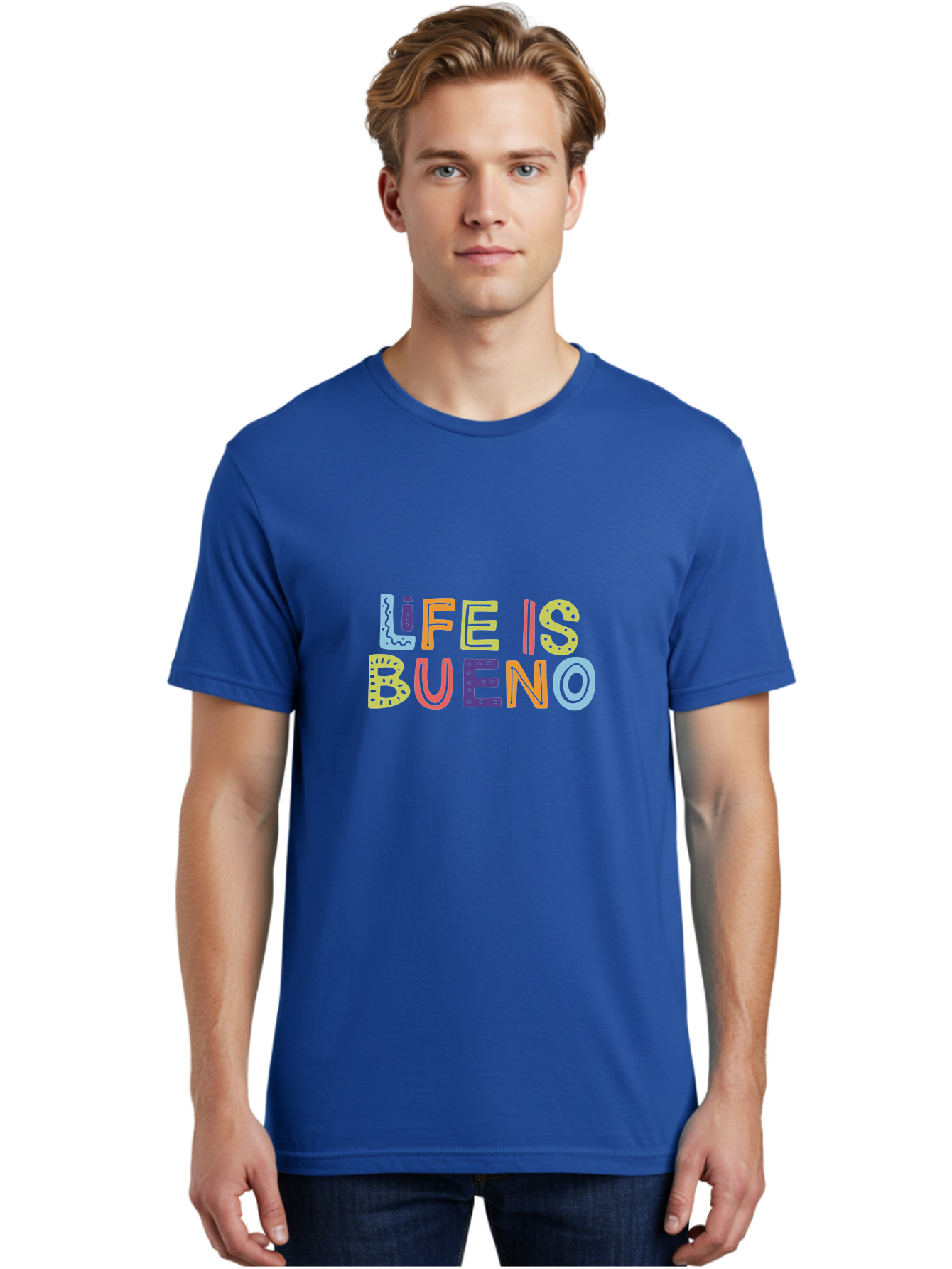 Life-Is-Bueno-2 Men'S Graphic Tee, 100% Cotton, Comfortable Casual Summer Wear, Machine Washable, Colorful Typography, Inspirational Quote, Life Is Bueno, Positive Vibes, Motivational Phrase, Good Times, Happiness, Text Graphic, - Aaa270 30