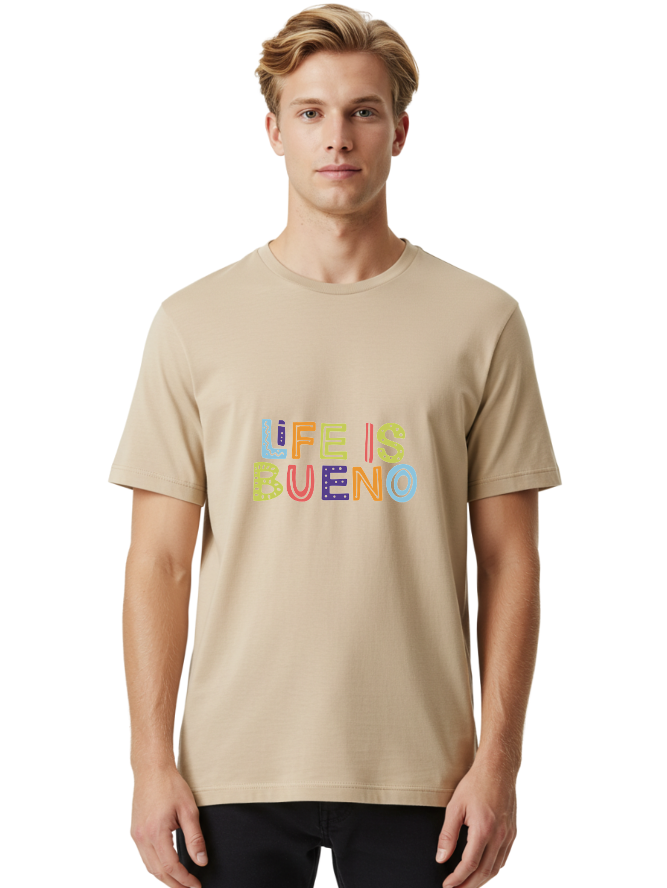 Life-Is-Bueno-2 Men'S Graphic Tee, 100% Cotton, Comfortable Casual Summer Wear, Machine Washable, Colorful Typography, Inspirational Quote, Life Is Bueno, Positive Vibes, Motivational Phrase, Good Times, Happiness, Text Graphic, - Aaa270 28