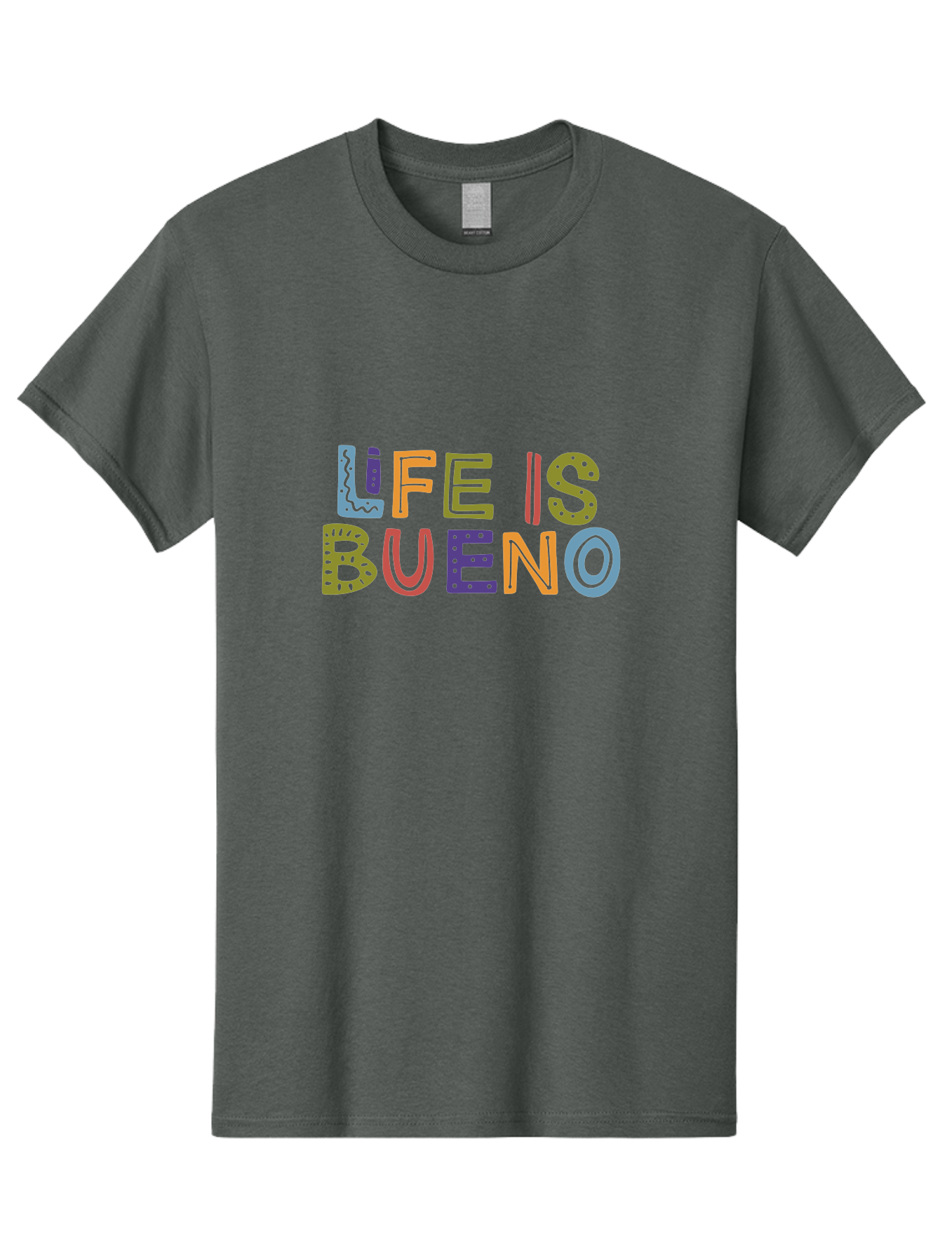 Life-Is-Bueno-3 Men'S Graphic Tee, 100% Cotton, Comfortable Casual Summer Wear, Machine Washable, Multicolored Lettering, Inspirational Quote, Motivational Phrase, Colorful Typography, Positive Vibes, Happiness, Life Is Bueno - Aaa271 21