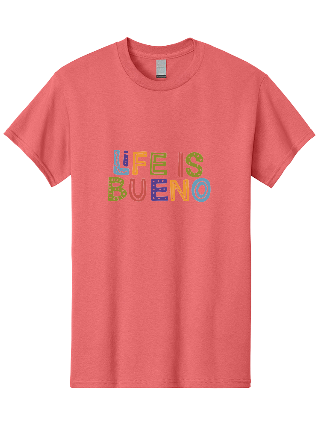 Life-Is-Bueno-3 Men'S Graphic Tee, 100% Cotton, Comfortable Casual Summer Wear, Machine Washable, Multicolored Lettering, Inspirational Quote, Motivational Phrase, Colorful Typography, Positive Vibes, Happiness, Life Is Bueno - Aaa271 3