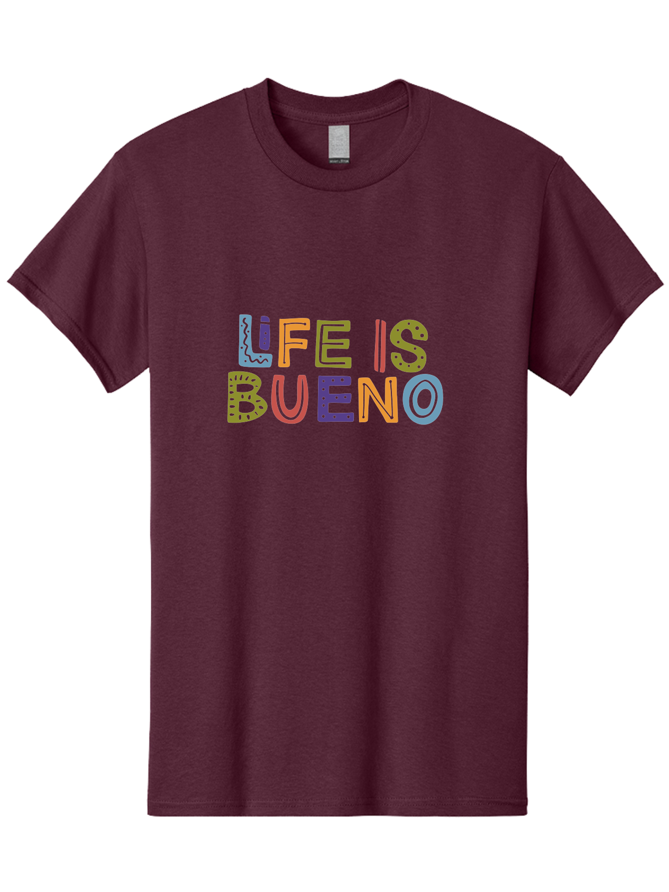 Life-Is-Bueno-3 Men'S Graphic Tee, 100% Cotton, Comfortable Casual Summer Wear, Machine Washable, Multicolored Lettering, Inspirational Quote, Motivational Phrase, Colorful Typography, Positive Vibes, Happiness, Life Is Bueno - Aaa271 11