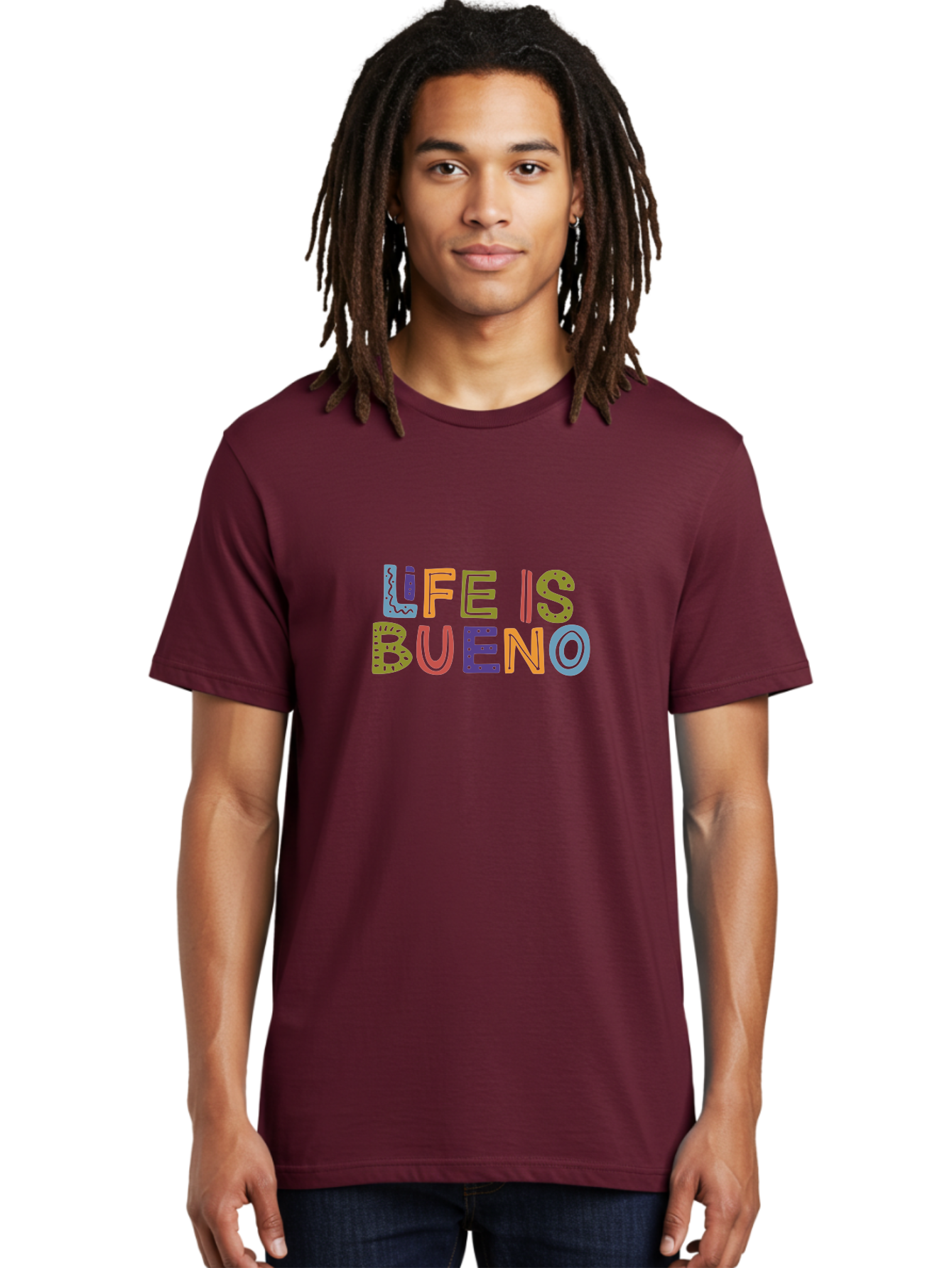 Life-Is-Bueno-3 Men'S Graphic Tee, 100% Cotton, Comfortable Casual Summer Wear, Machine Washable, Multicolored Lettering, Inspirational Quote, Motivational Phrase, Colorful Typography, Positive Vibes, Happiness, Life Is Bueno - Aaa271 12