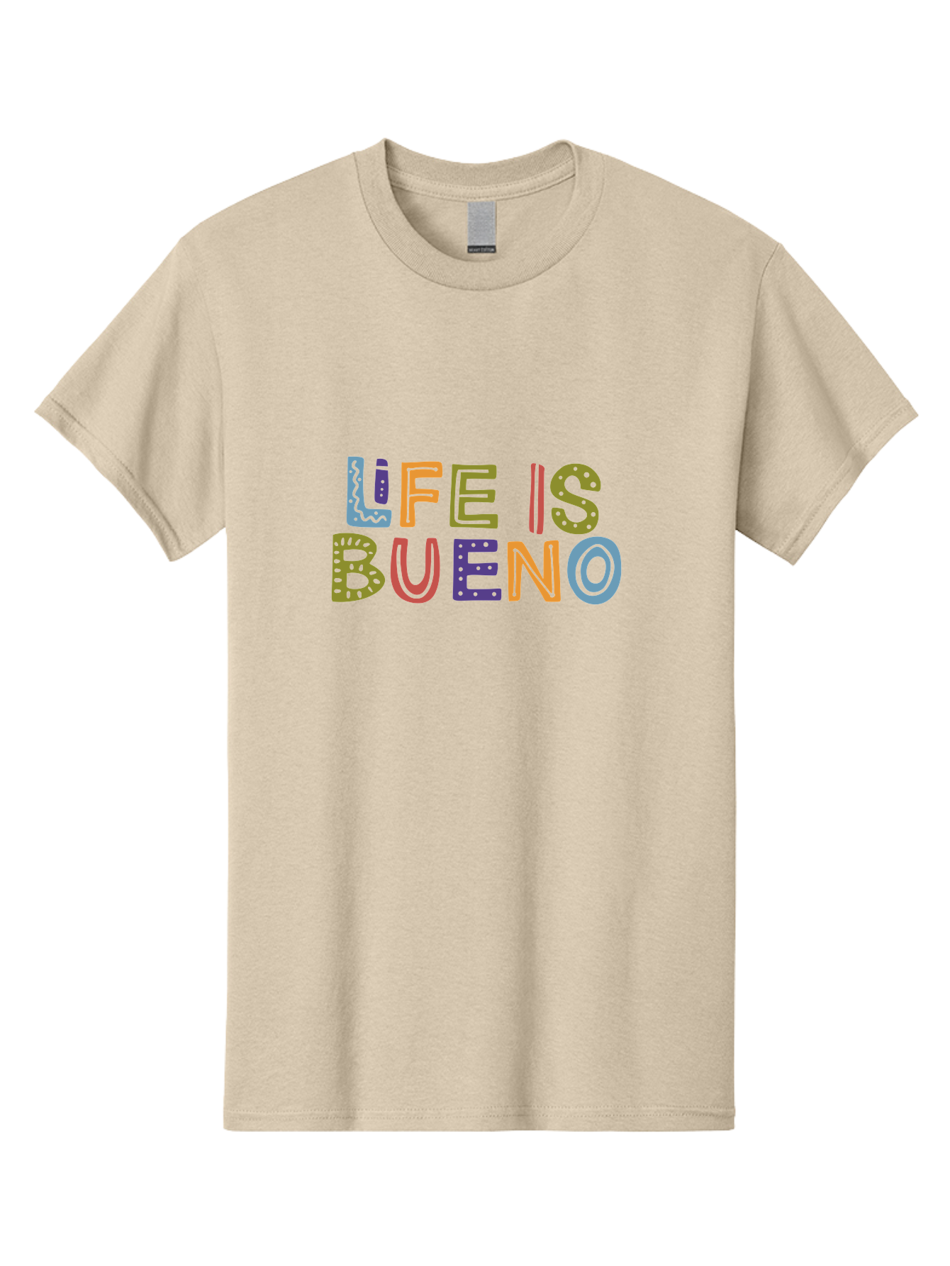 Life-Is-Bueno-3 Men'S Graphic Tee, 100% Cotton, Comfortable Casual Summer Wear, Machine Washable, Multicolored Lettering, Inspirational Quote, Motivational Phrase, Colorful Typography, Positive Vibes, Happiness, Life Is Bueno - Aaa271 9