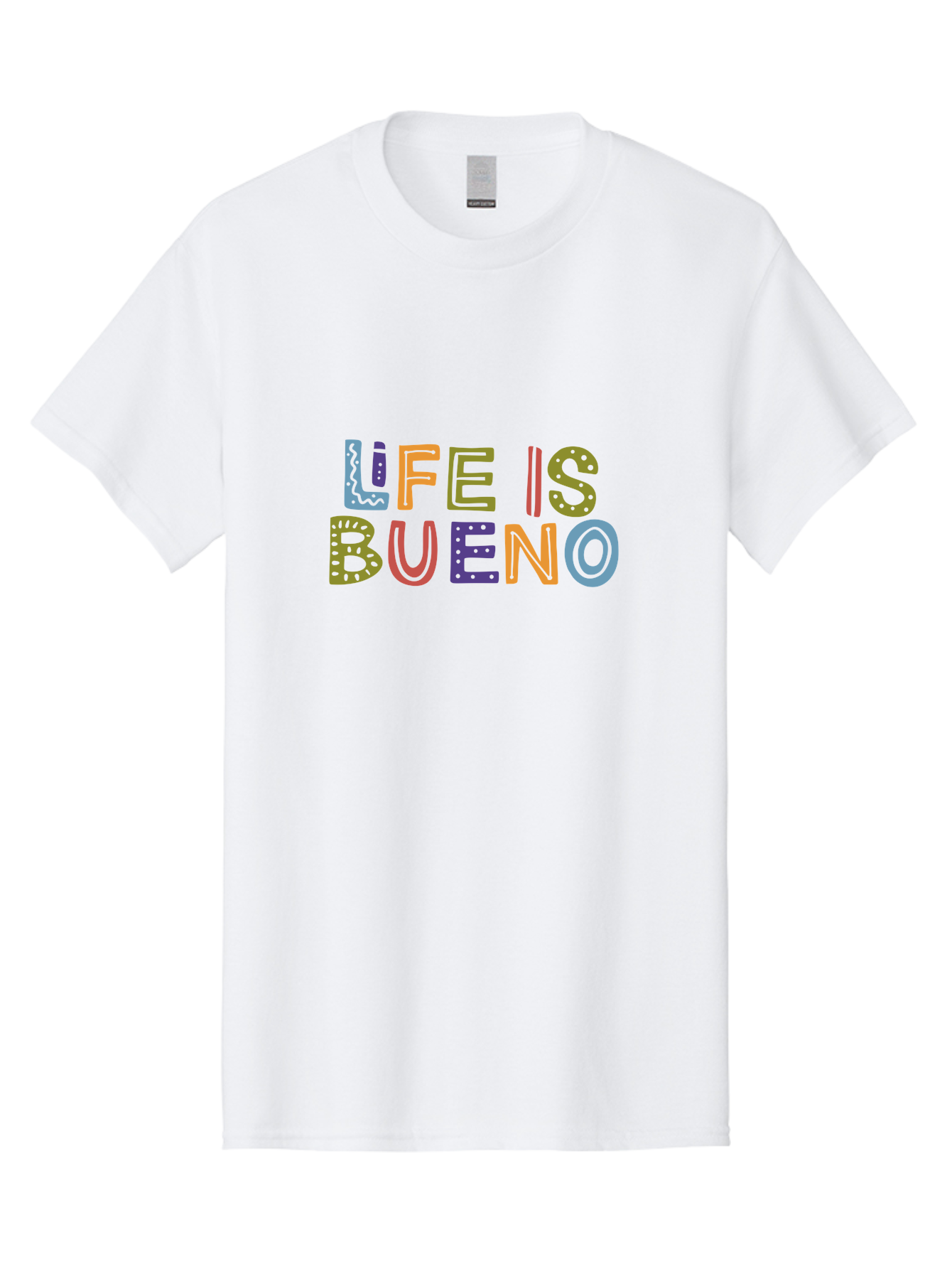 Life-Is-Bueno-3 Men'S Graphic Tee, 100% Cotton, Comfortable Casual Summer Wear, Machine Washable, Multicolored Lettering, Inspirational Quote, Motivational Phrase, Colorful Typography, Positive Vibes, Happiness, Life Is Bueno - Aaa271 13