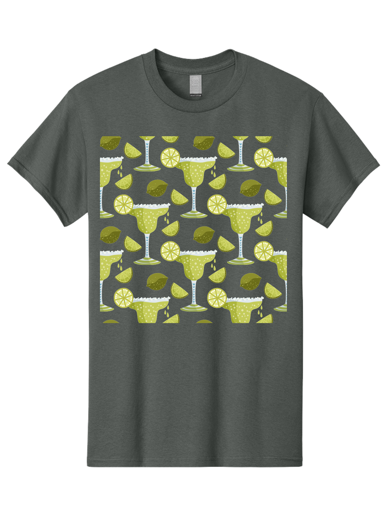 Margarita-Glasses-Lime-Wedges Men'S Graphic Tee, 100% Cotton, Comfortable Casual Summer Wear, Machine Washable, Margarita Glasses, Cocktail Glasses, Yellow Polka Dots, Salt Rims, Lime Wedges, Citrus Slices, Festive Patterns, - Aaa277 7